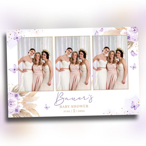 Baby Shower Photobooth Template, 4x6 Purple Butterfly Sweet 16 Boho Bridal Shower Mirror Booth Template, Quinceanera Birthday Wedding 1098