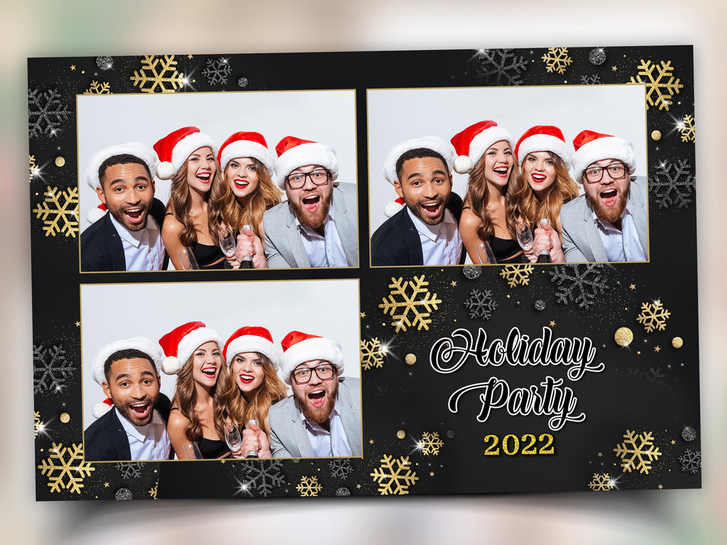 Christmas Photobooth Template 4x6 Merry Christmas and New Year Winter Wonderland and Holiday Photo booth Template Gold Black Silver