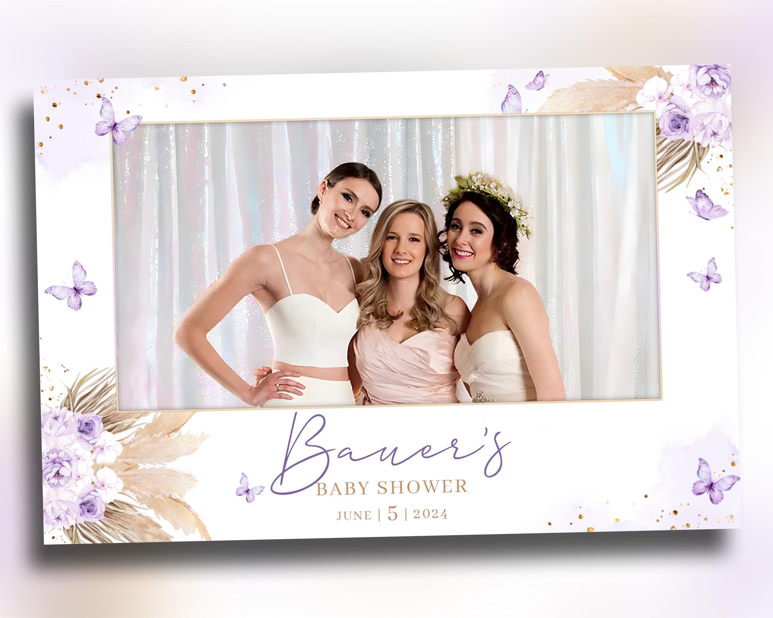 Baby Shower Photobooth Template, 4x6 Purple Sweet 16 Boho Bridal Shower Photo Booth Template, Butterfly, Quinceanera Birthday Wedding 1098
