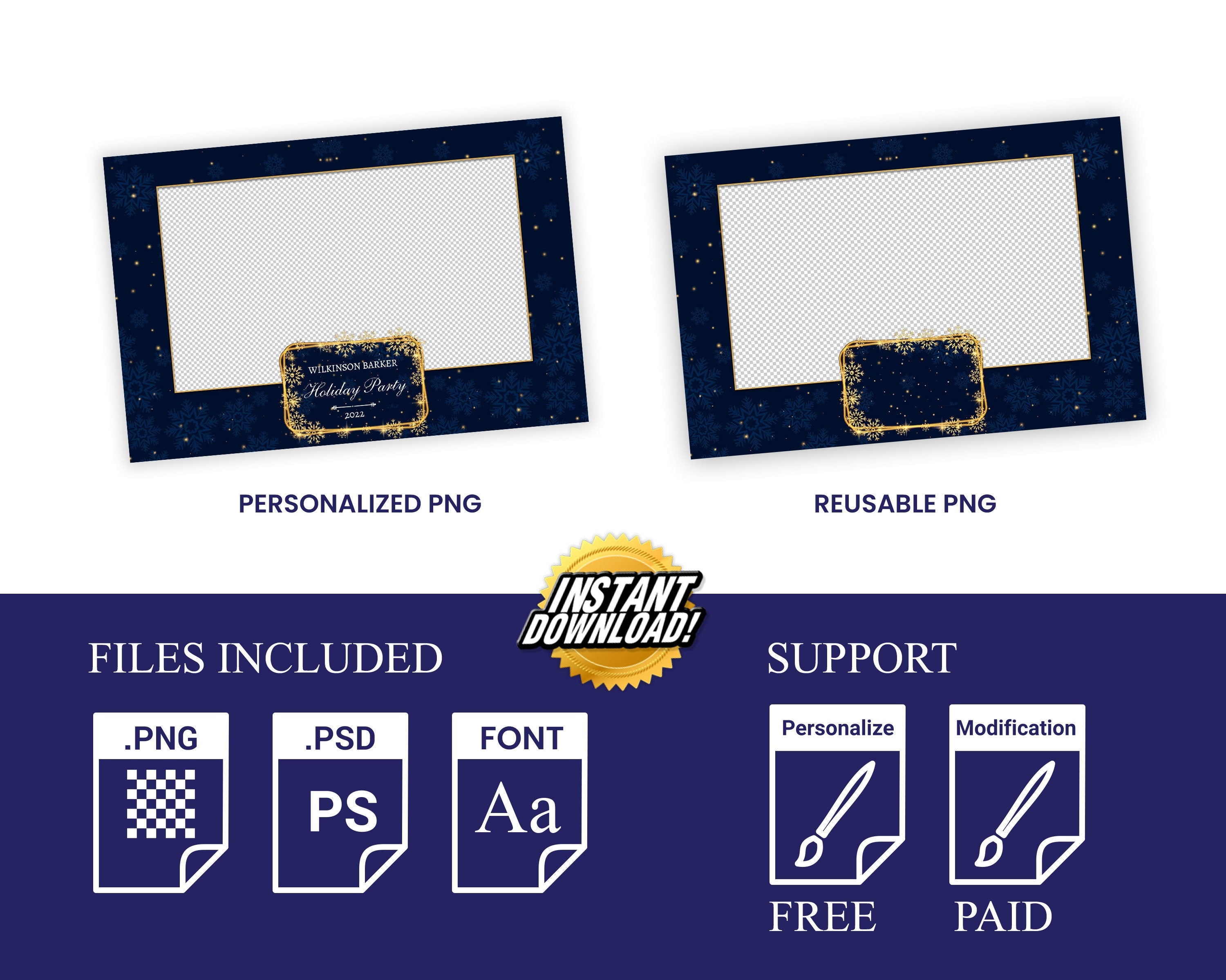 Christmas Photobooth Template 4x6 Landscape Navy Blue & Gold Photo booth Xmas Holiday Party 2023 4x6 single shot happy new year's eve 2024
