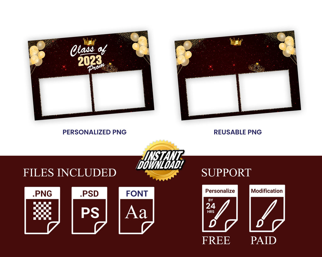 Graduation Prom Ceremony Class of 2023 Photobooth Template, Prom party, prom night for photo booth 4x6 png overlay, psd, 4x6 with font link