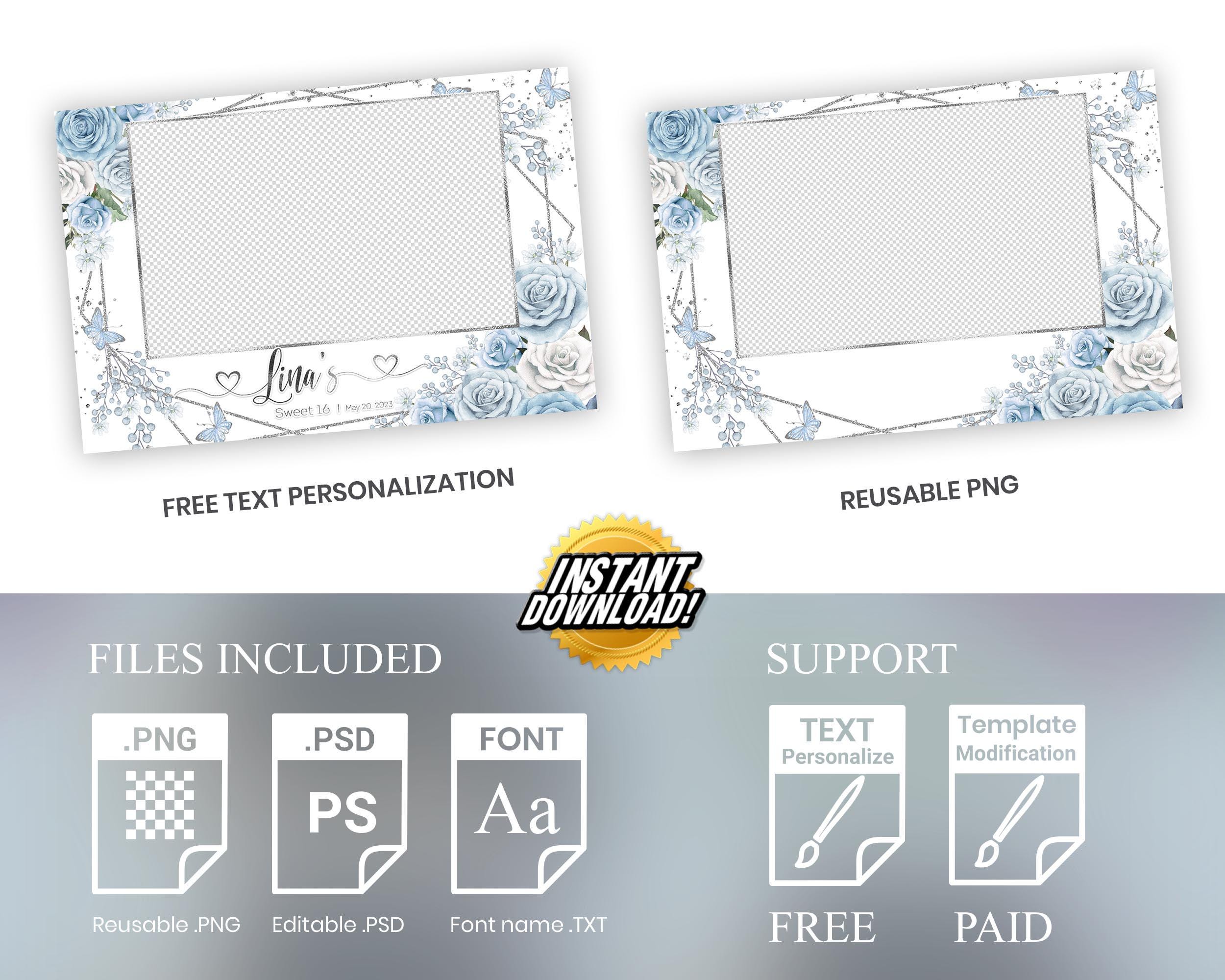 Quinceañera Photobooth, Sweet 16 Photo Booth, Birthday, Butterfly, Floral, Sweet Sixteen Flower Silver Photobooth Template 841