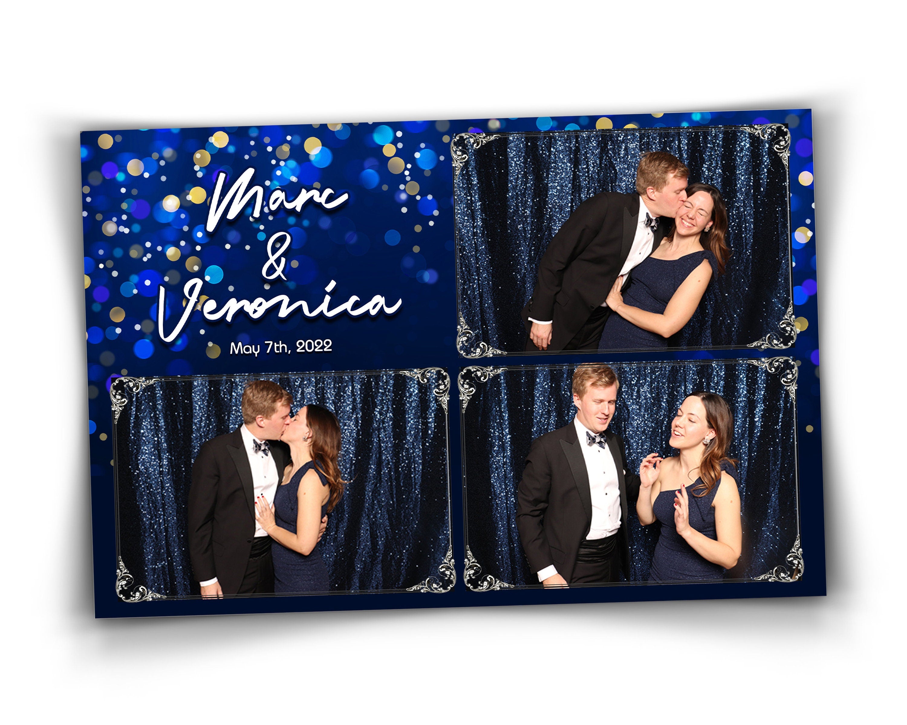 Photo Booth Template for Wedding, Birthday Photobooth, Sweet 16, Anniversary Blue 4x6 Photo Booth Overlay, Blue Black Bokeh Bday, 725