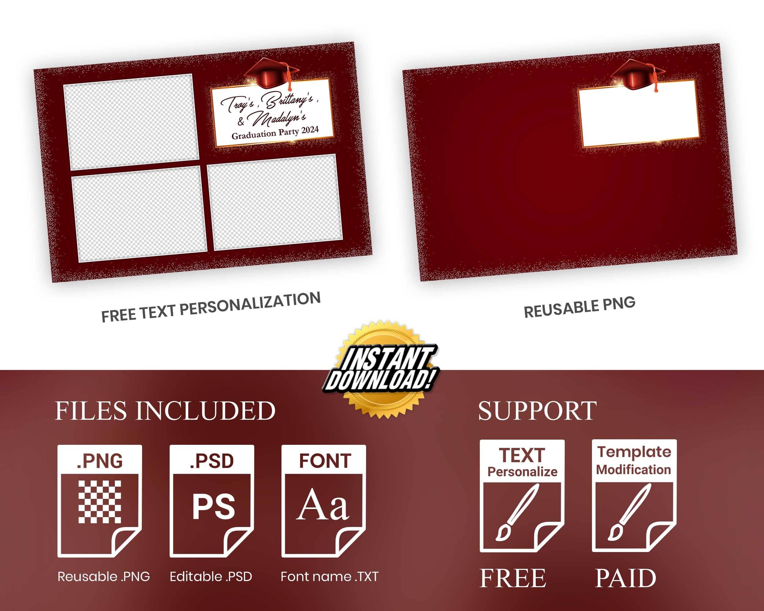 Graduation Photo Booth Template, Grad Photobooth Template, Class of, Prom, Blue and Gold