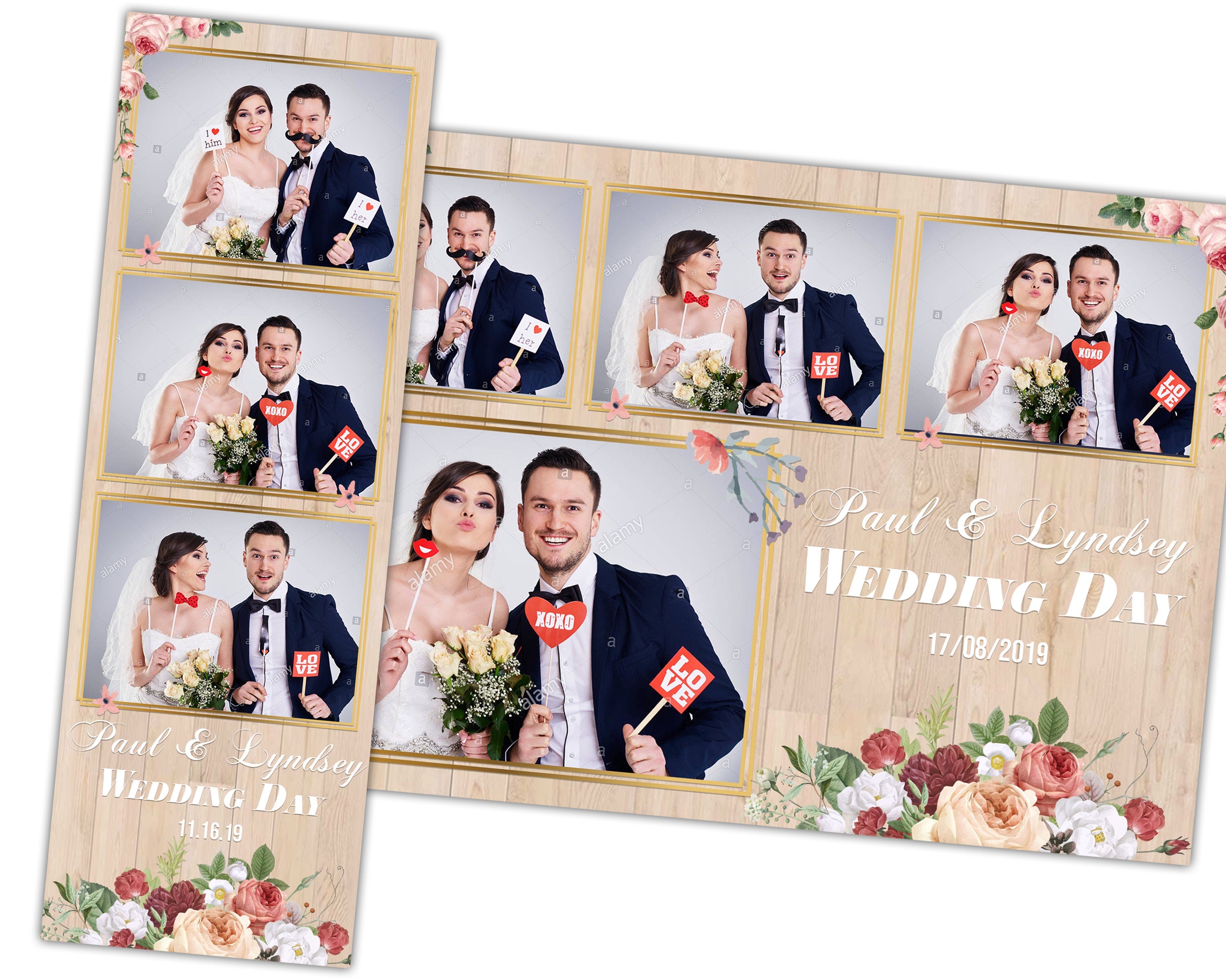 Photo Booth Template Wedding Sweet Sixteen Photobooth Template Wooden, Floral, Bridal Anniversary 4x6 2x6