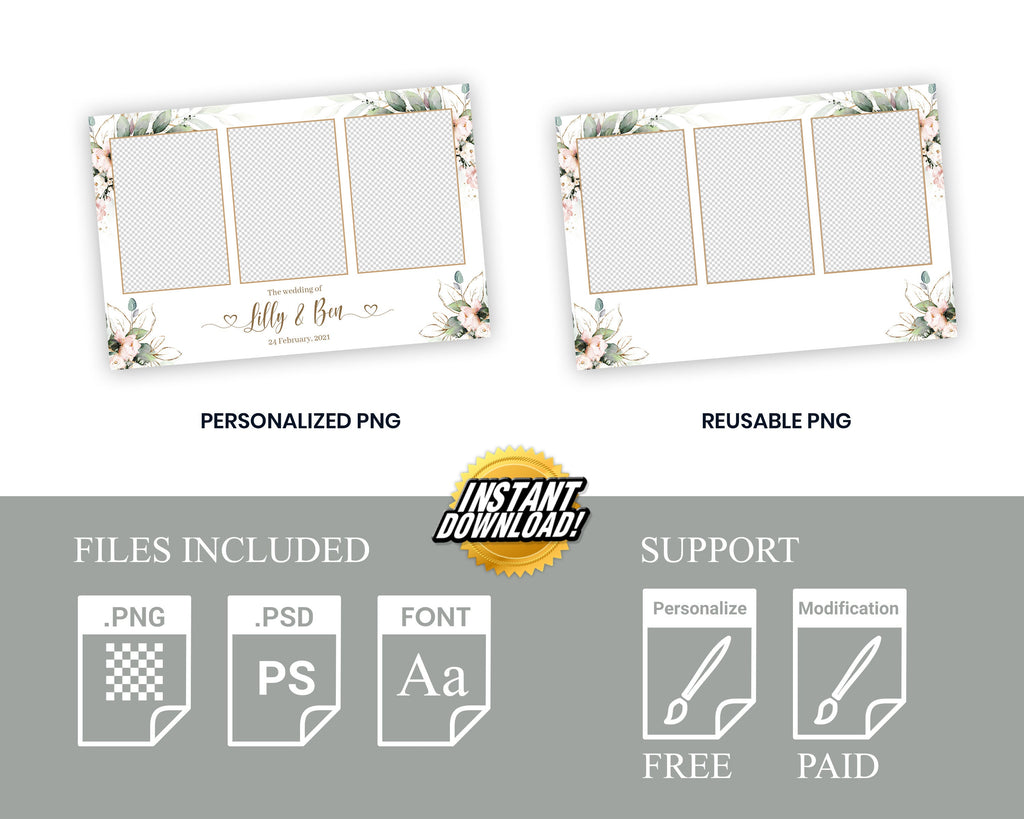 Wedding Photobooth template, Anniversary Photo Booth Template, Greenery with Flowers 4x6 Mirrorbooth, 360 Overlay Frame, 683