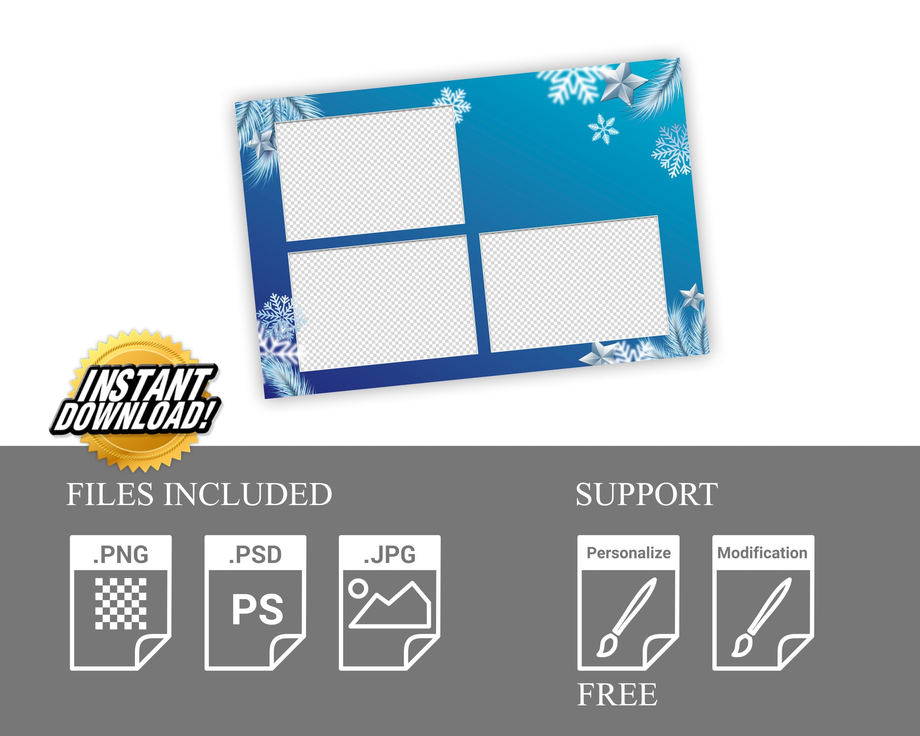 Snowflake Winter Photobooth Template Happy Holiday Party Merry Christmas Snowflakes Xmas New Year Photo booth Template