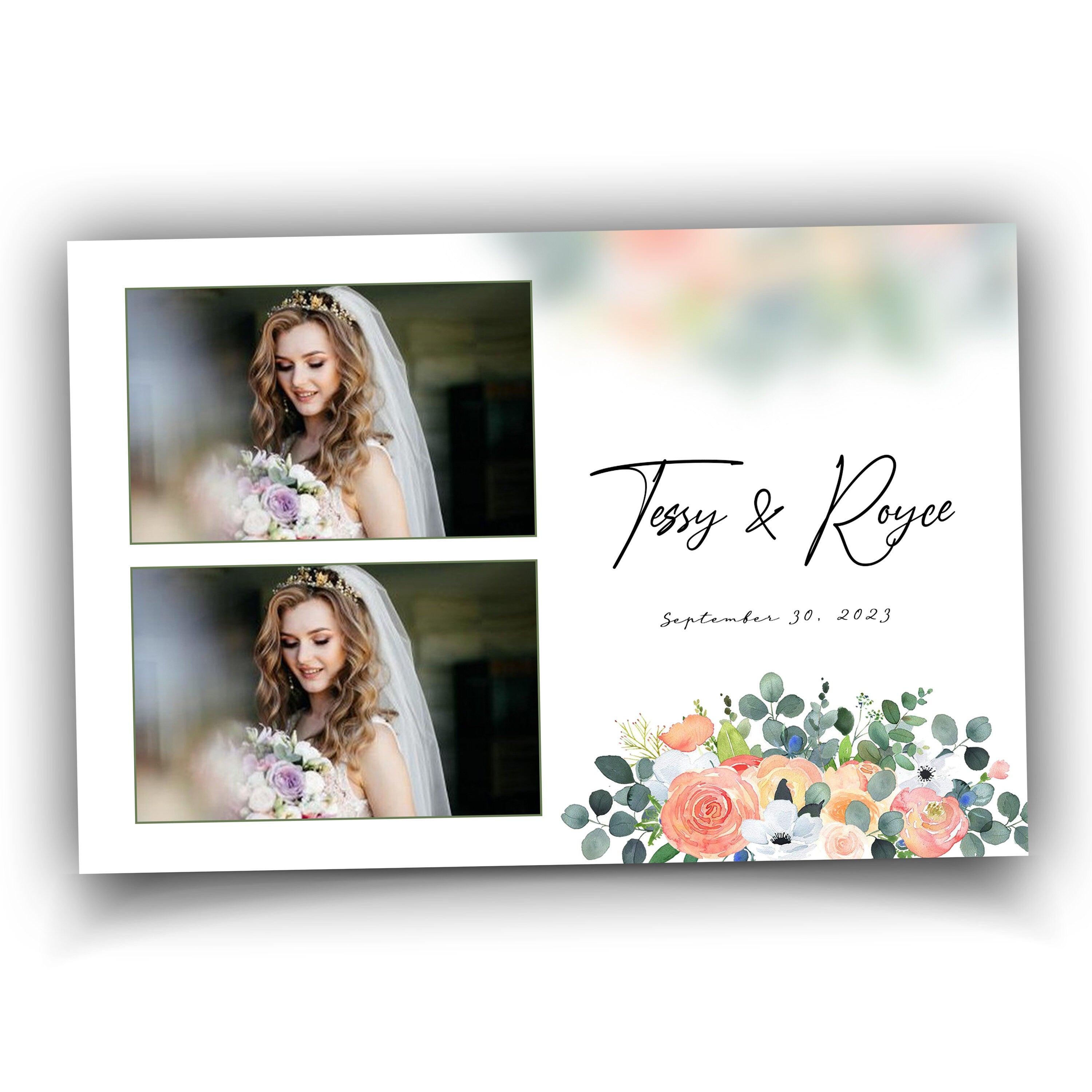Wedding Anniversary Bridal Shower Floral Photo Booth Template 2x6 Photobooth Template with Font