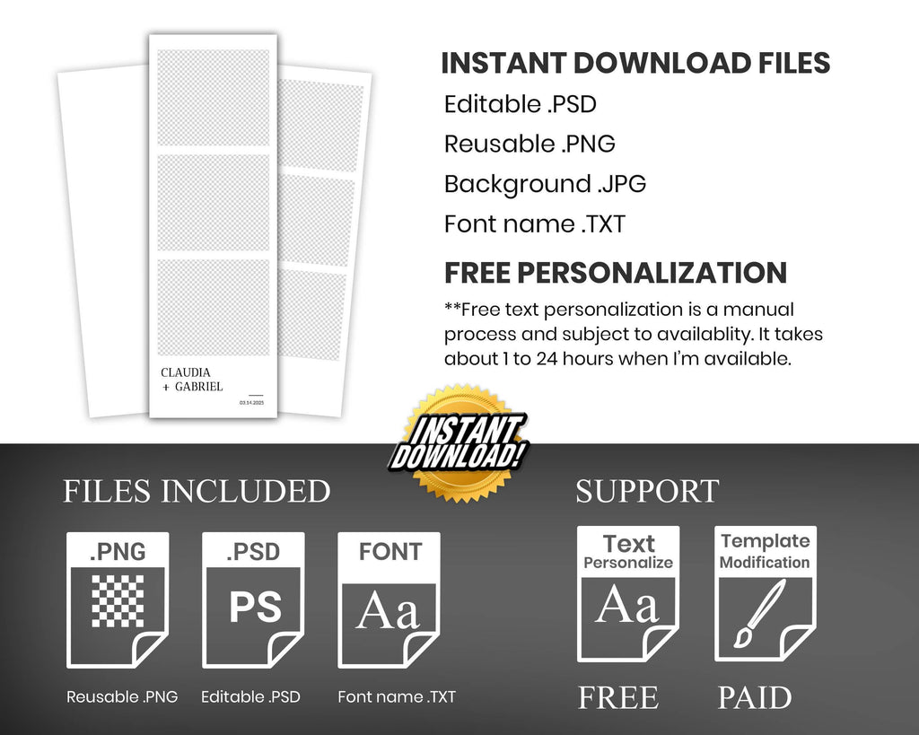 Wedding Anniversary Signature Black Bridal Shower Photo Booth Template 2x6 Strip Photobooth