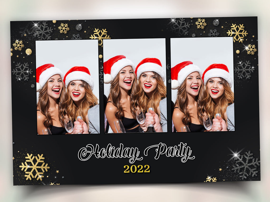 Gold Black Silver Christmas Photobooth Template 4x6 3 photo mirror booth Merry Christmas and New Year and Holiday photo booth Template