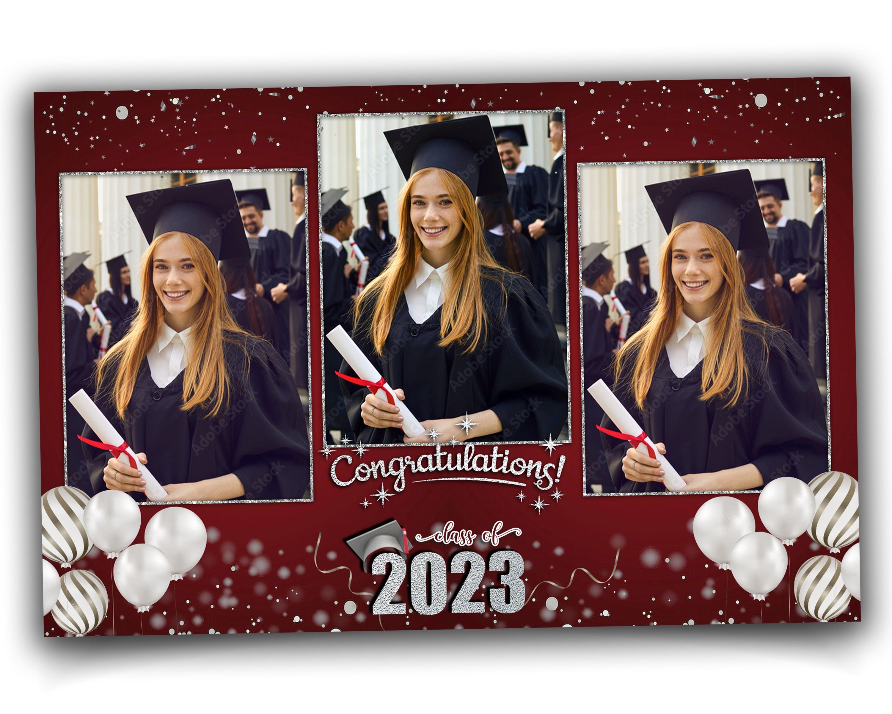 Class of 2023 Black & Gold Graduation Photobooth Template Stylish Elegant 4x6 Mirror Booth Triple shot photo booth template PSD PNG Fonts