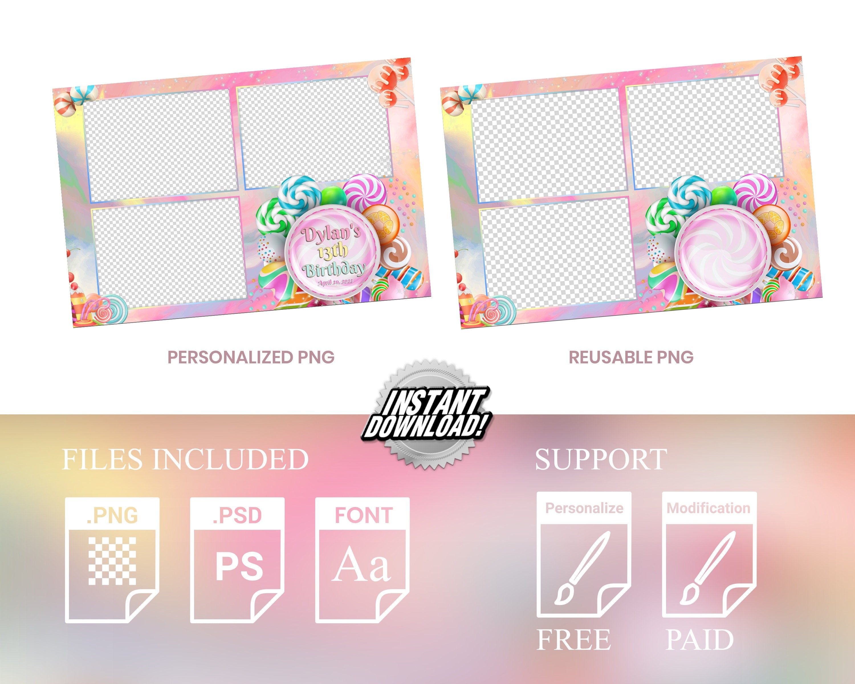 Birthday Photo booth template 4x6 Chocolate Candy Baby candyland Photobooth template