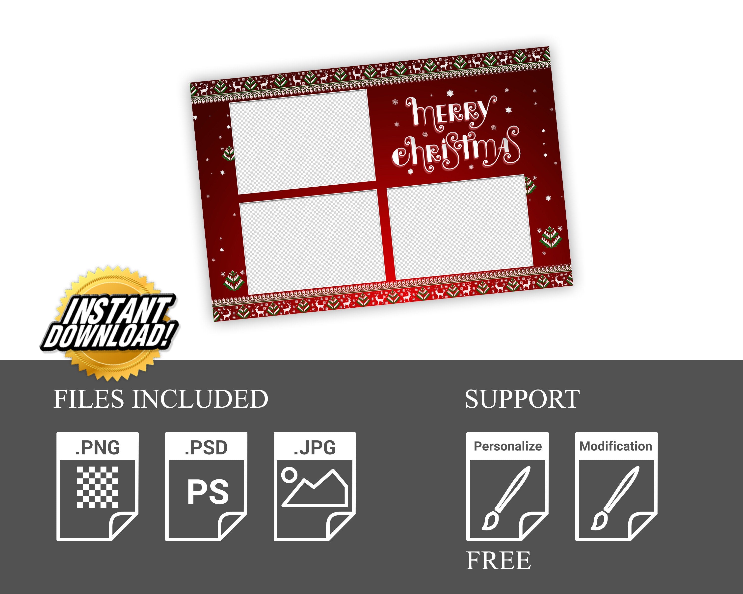 Ugly Sweater Party Holiday Merry Christmas Photobooth Template New Year Photo Booth Xmas Green & Red for Darkroom Mirror Salsa Touchpix DSLR