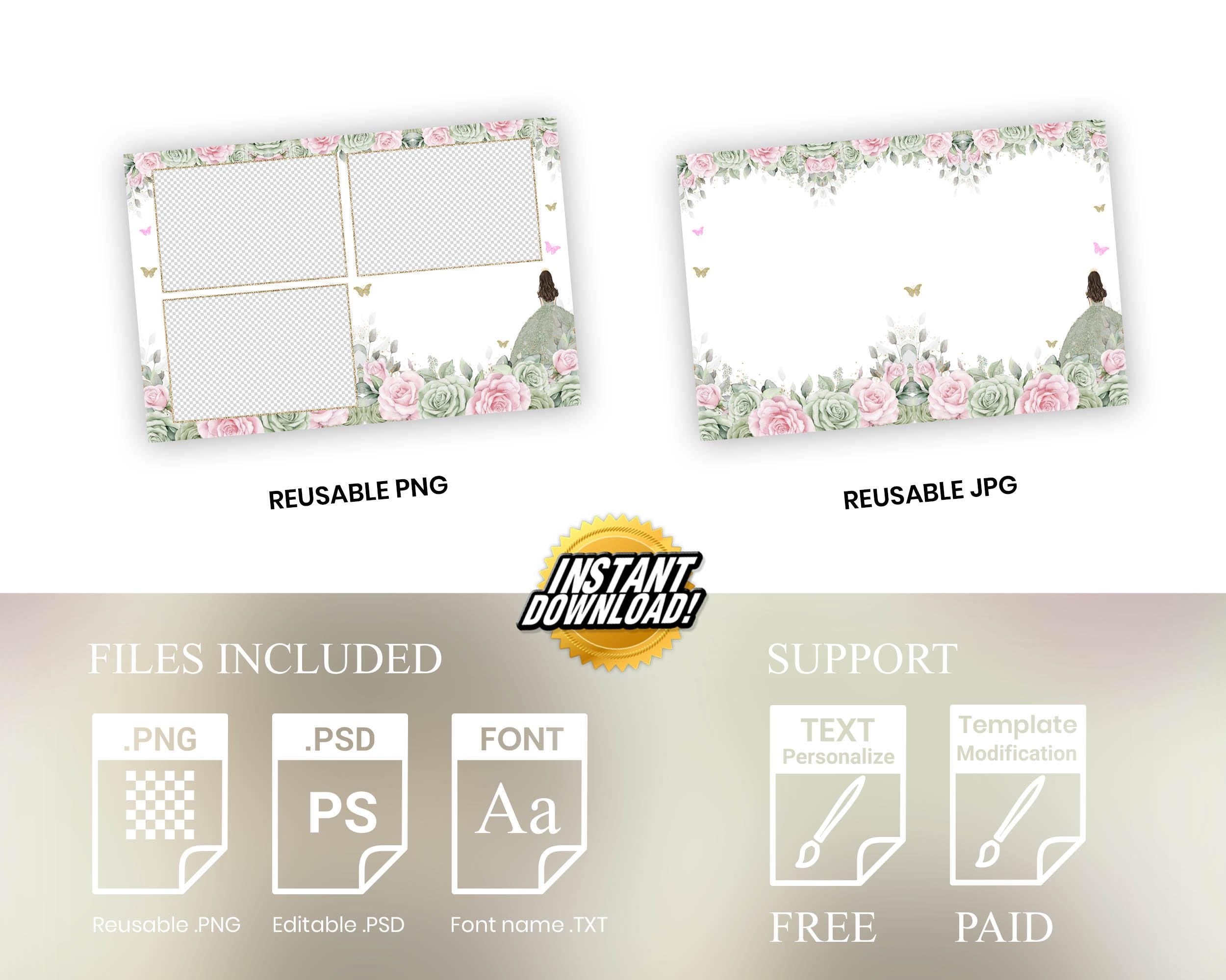 Birthday, Sweet 16, Quinceañera, Photobooth Template, Green, Pink, Golden, Sweet Sixteen, Quinceanera, Mis Quince, XV, Photo Booth 1091