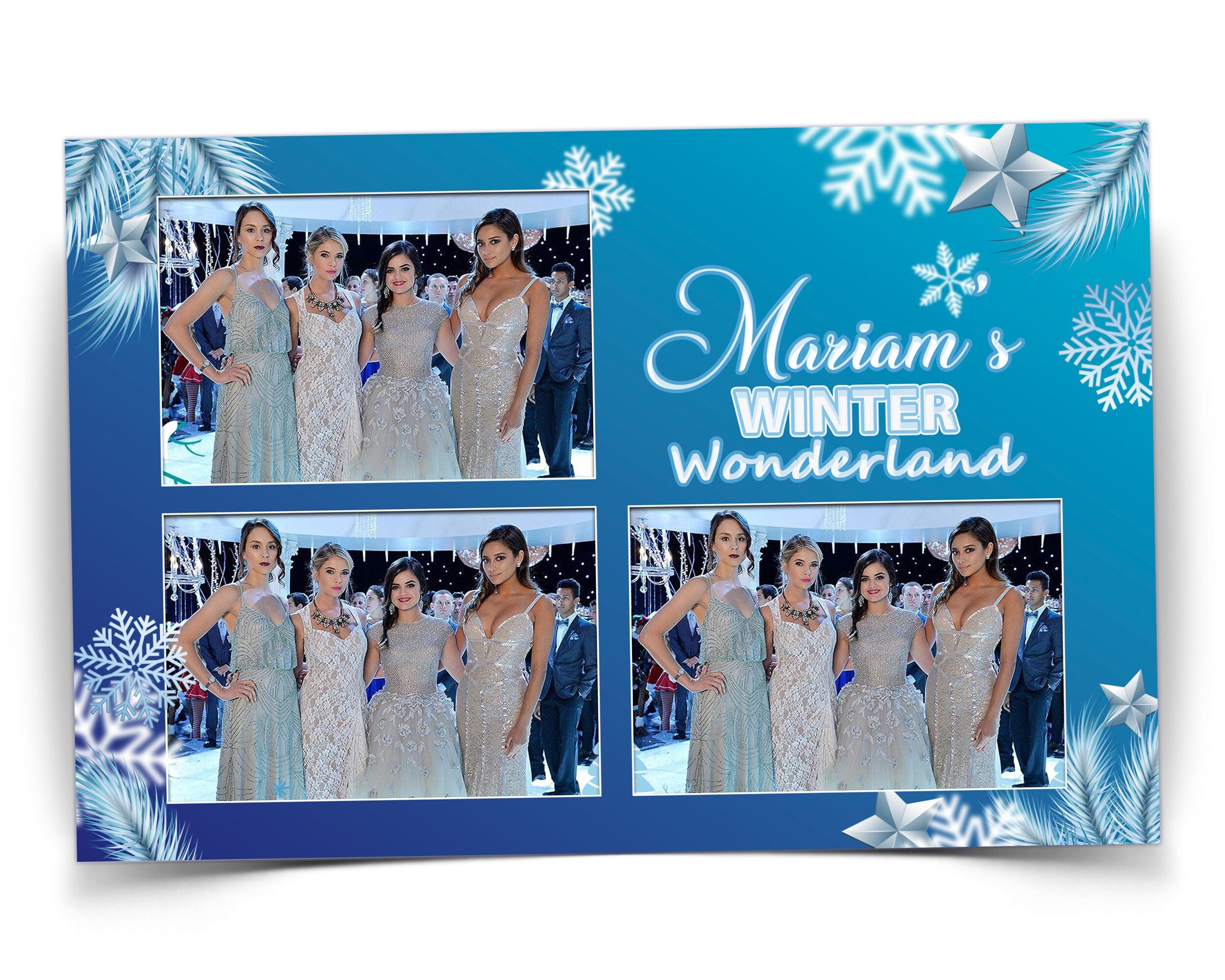 Snowflake Winter Photobooth Template Happy Holiday Party Merry Christmas Snowflakes Xmas New Year Photo booth Template