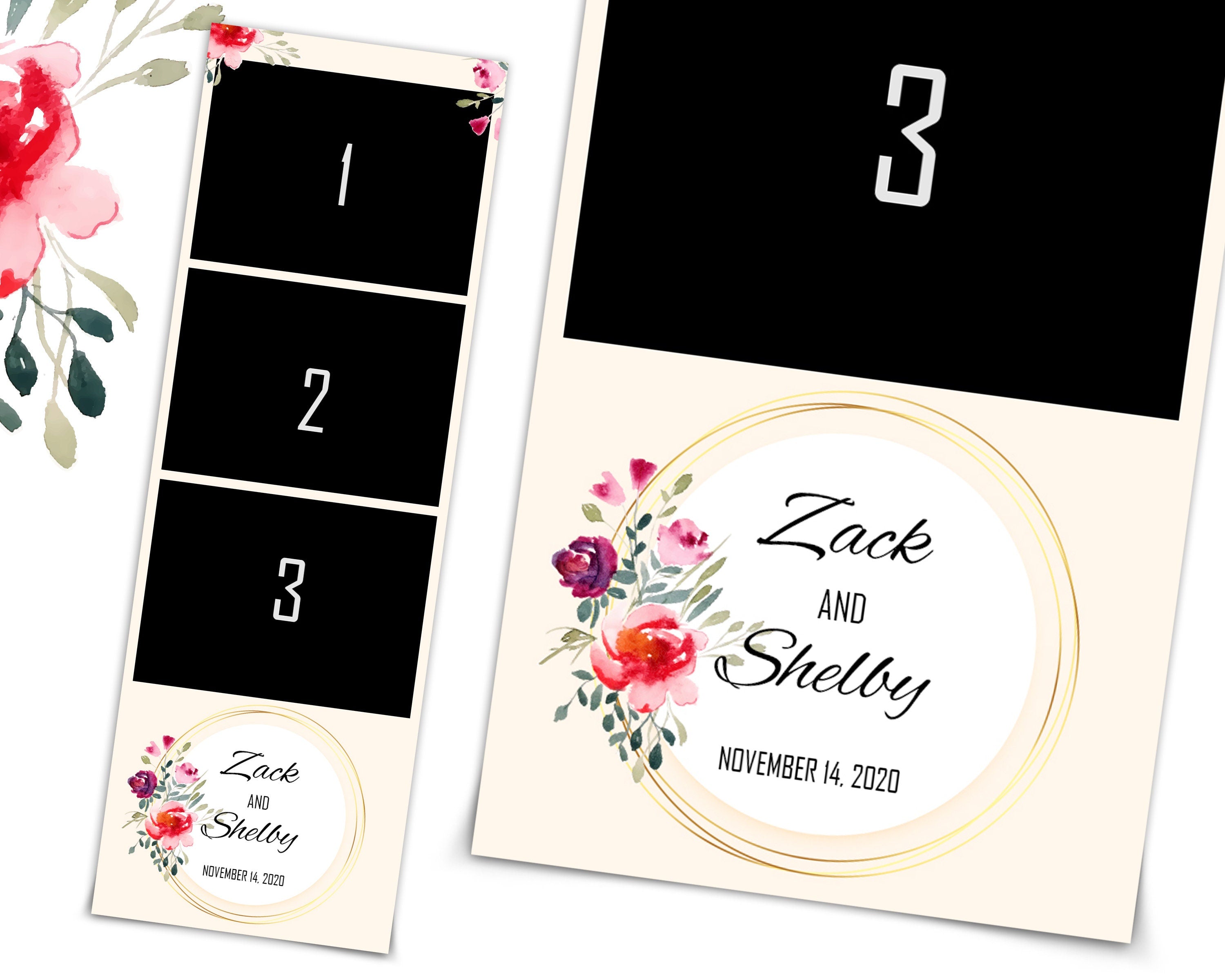 Wedding Bridal Shower Sweet 16 Floral Anniversary Photo Booth Template 2x6 Photobooth Template with XBDR Booth File and Font