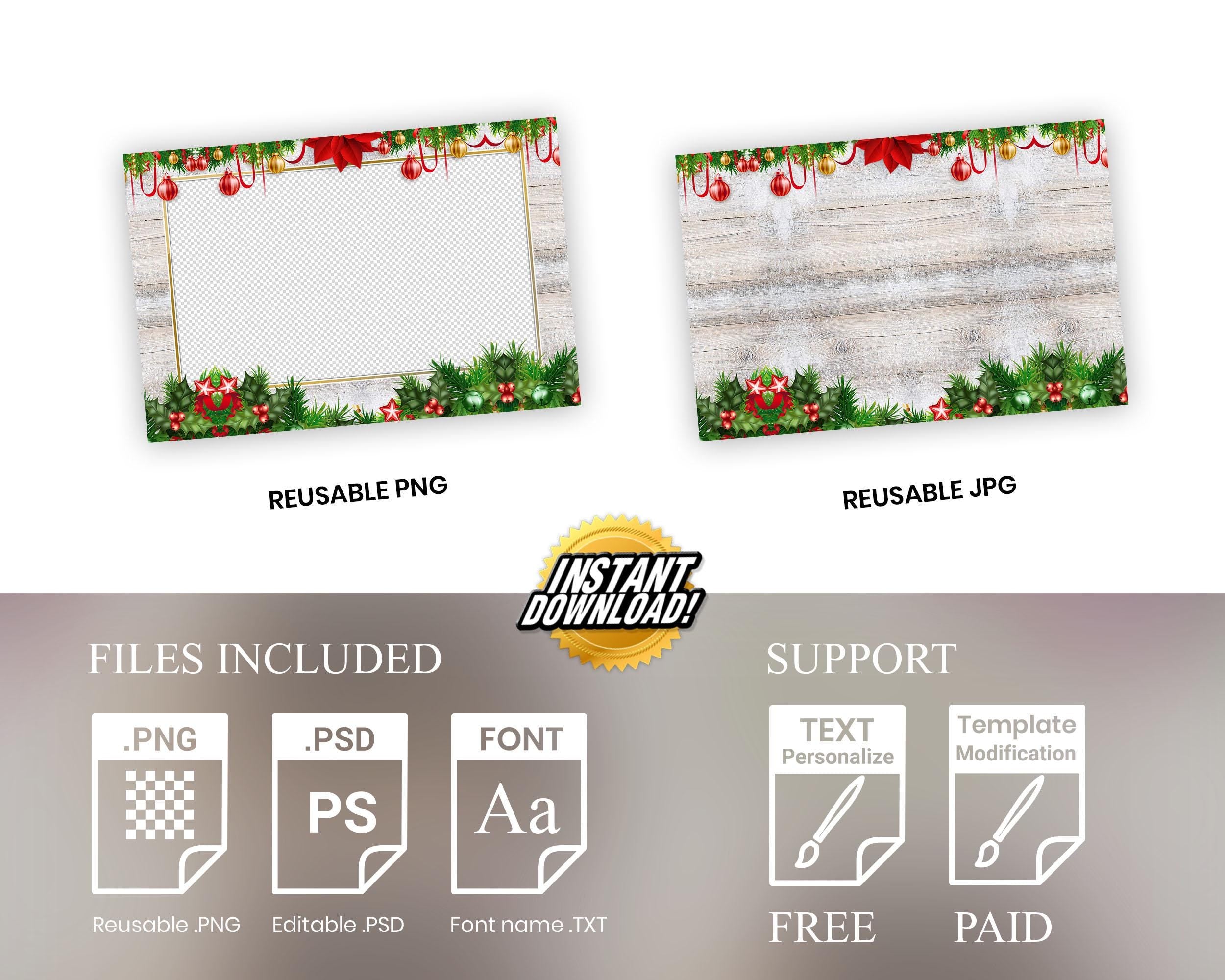 Christmas Photobooth Template | Merry Christmas | Holiday Photo Booth Template | Xmas | Poinsettia | sku 831