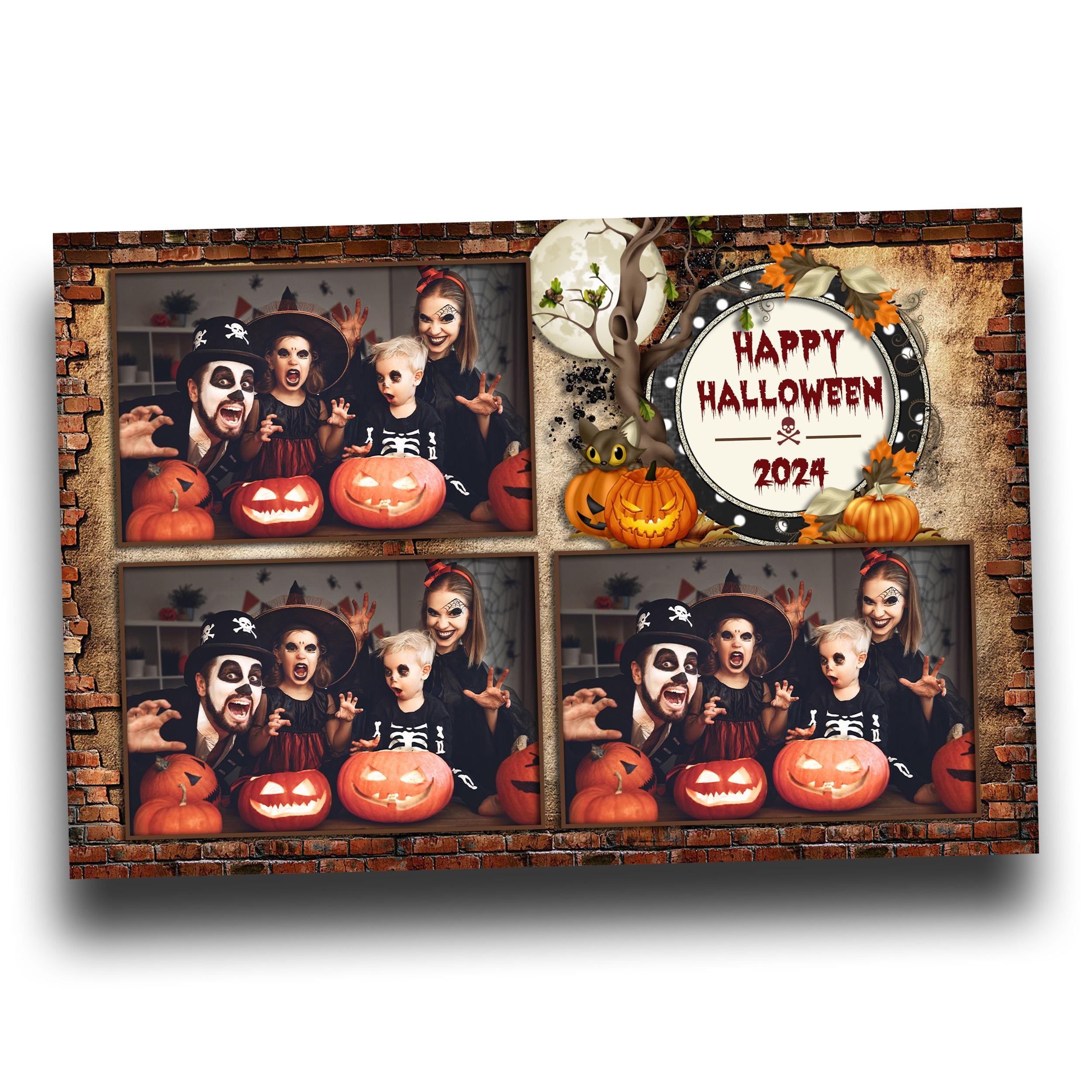 Halloween Photobooth Template 4x6 3 photo postcard Pumpkin Scary Trick or Treat Photo Booth Template Brick and vintage rustic theme TB55