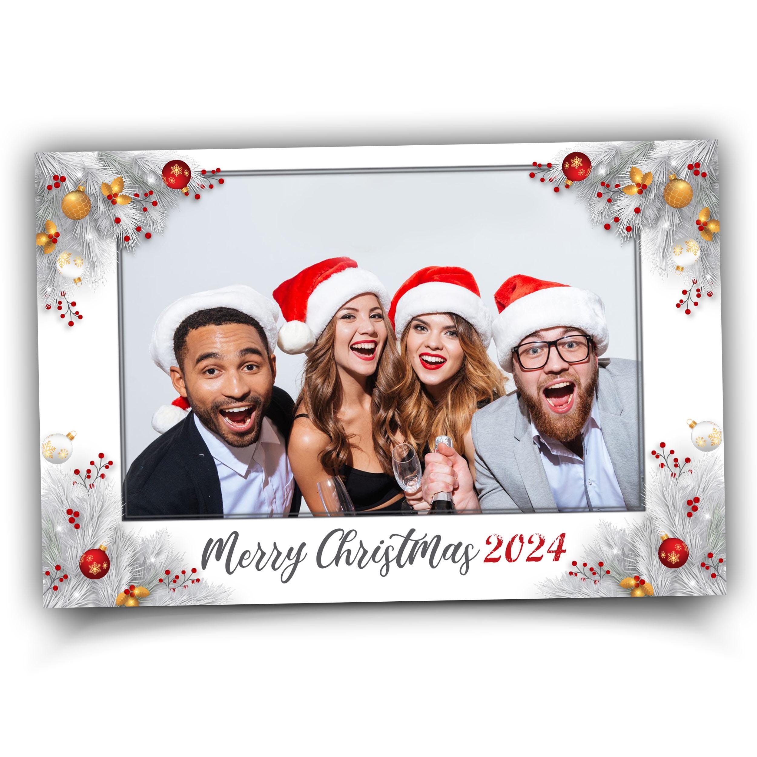Holiday Photobooth Template white grass snow theme white red orange Christmas party photo booth template 4x6 portrait for mirror booth