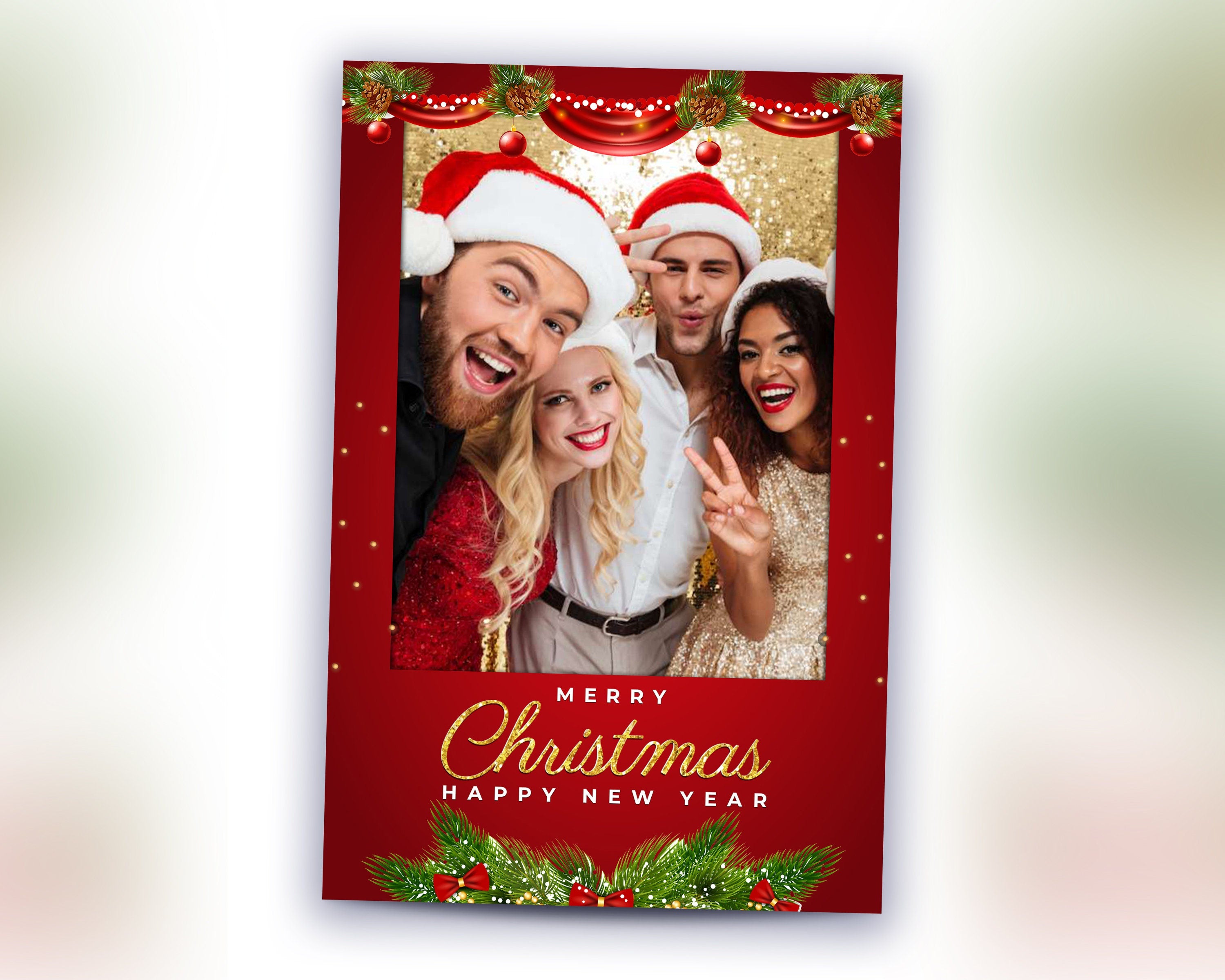 Christmas Photo Booth Template, Merry Christmas and New Year 2022, 4x6 Photobooth Template, pine tree