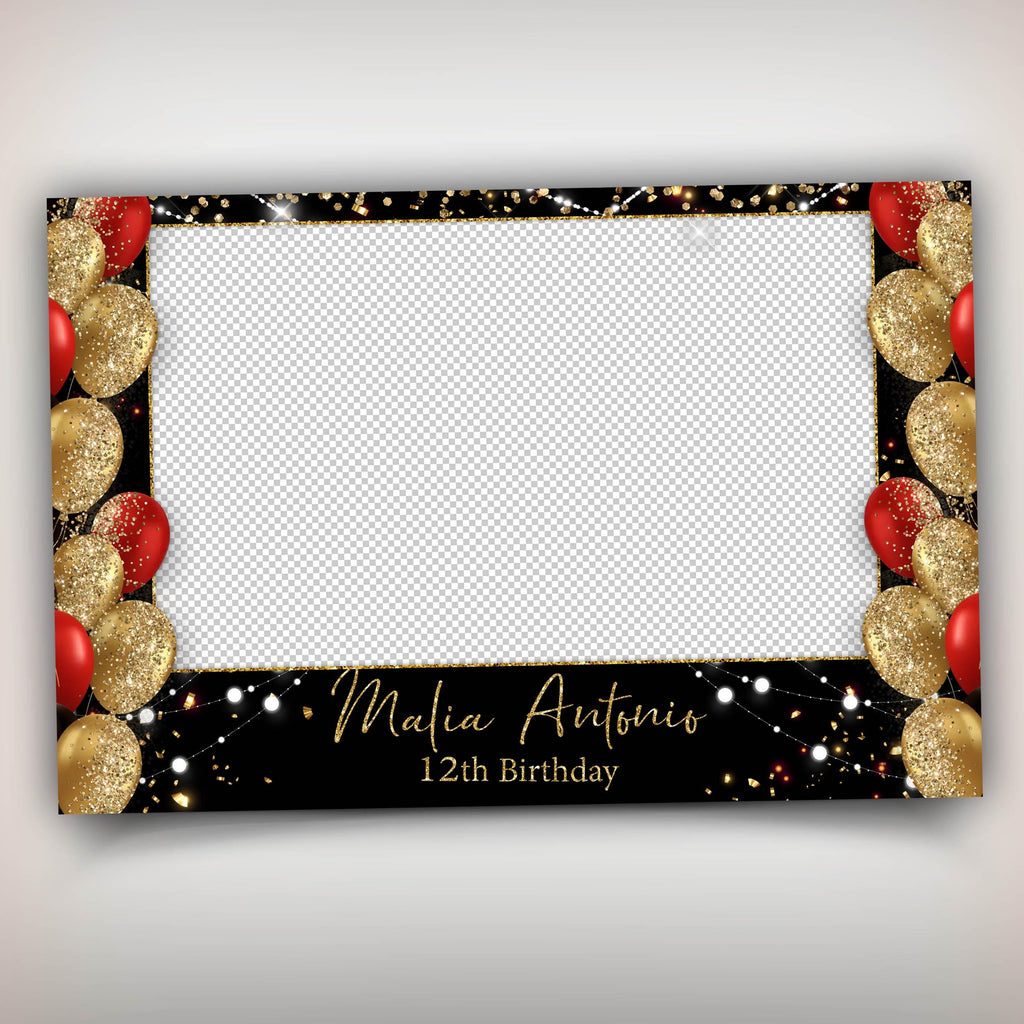 Birthday Photobooth Template Red Gold Balloon, Birthday Photo Booth Template, Bday 1051