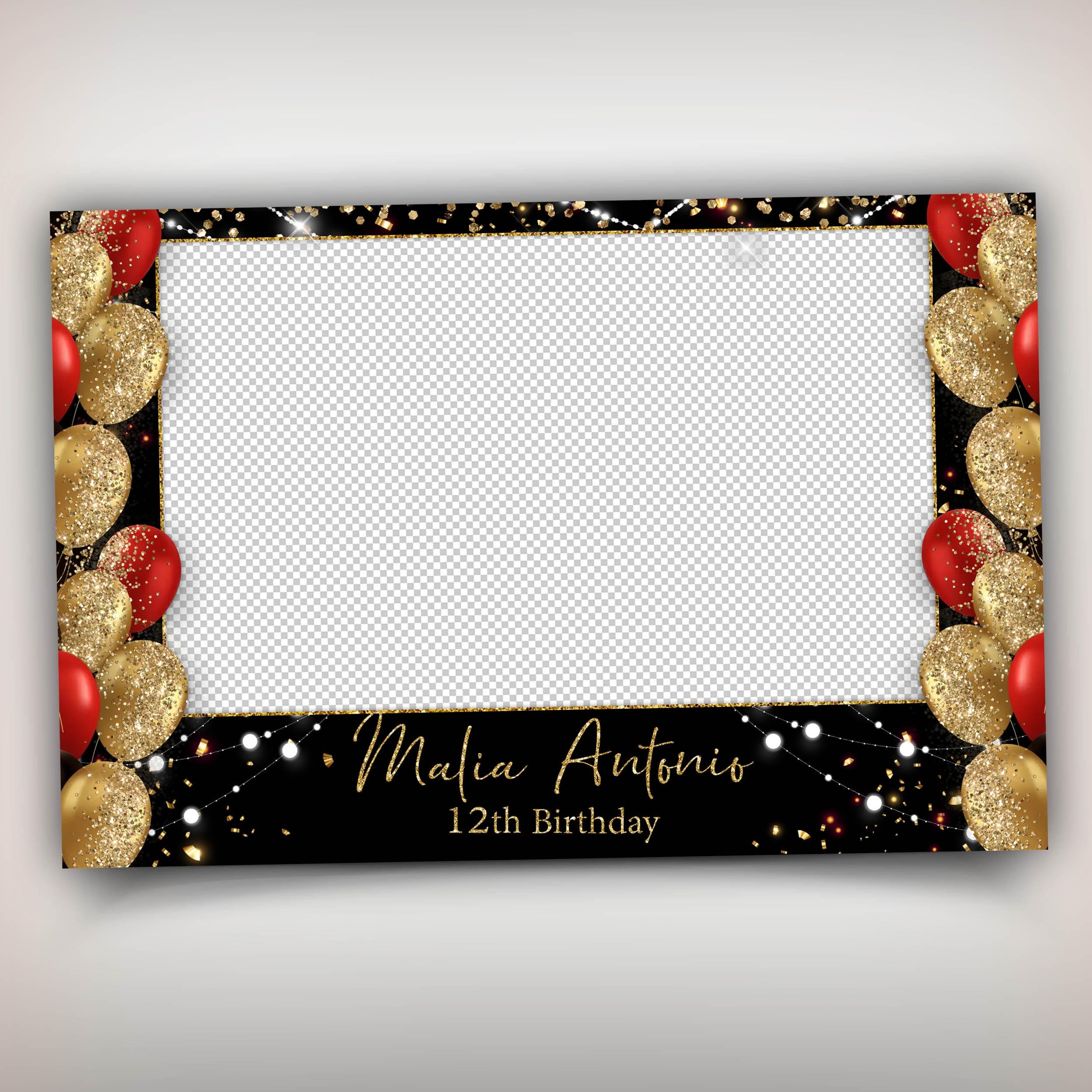 Birthday Photobooth Template Red Gold Balloon, Birthday Photo Booth Template, Bday 1051