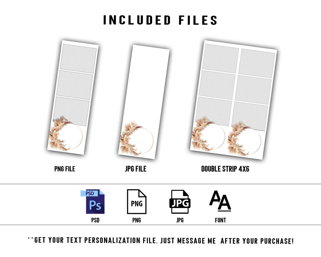 Boho Wedding Photo Booth Template 2x6 Stripe gold floral Photobooth