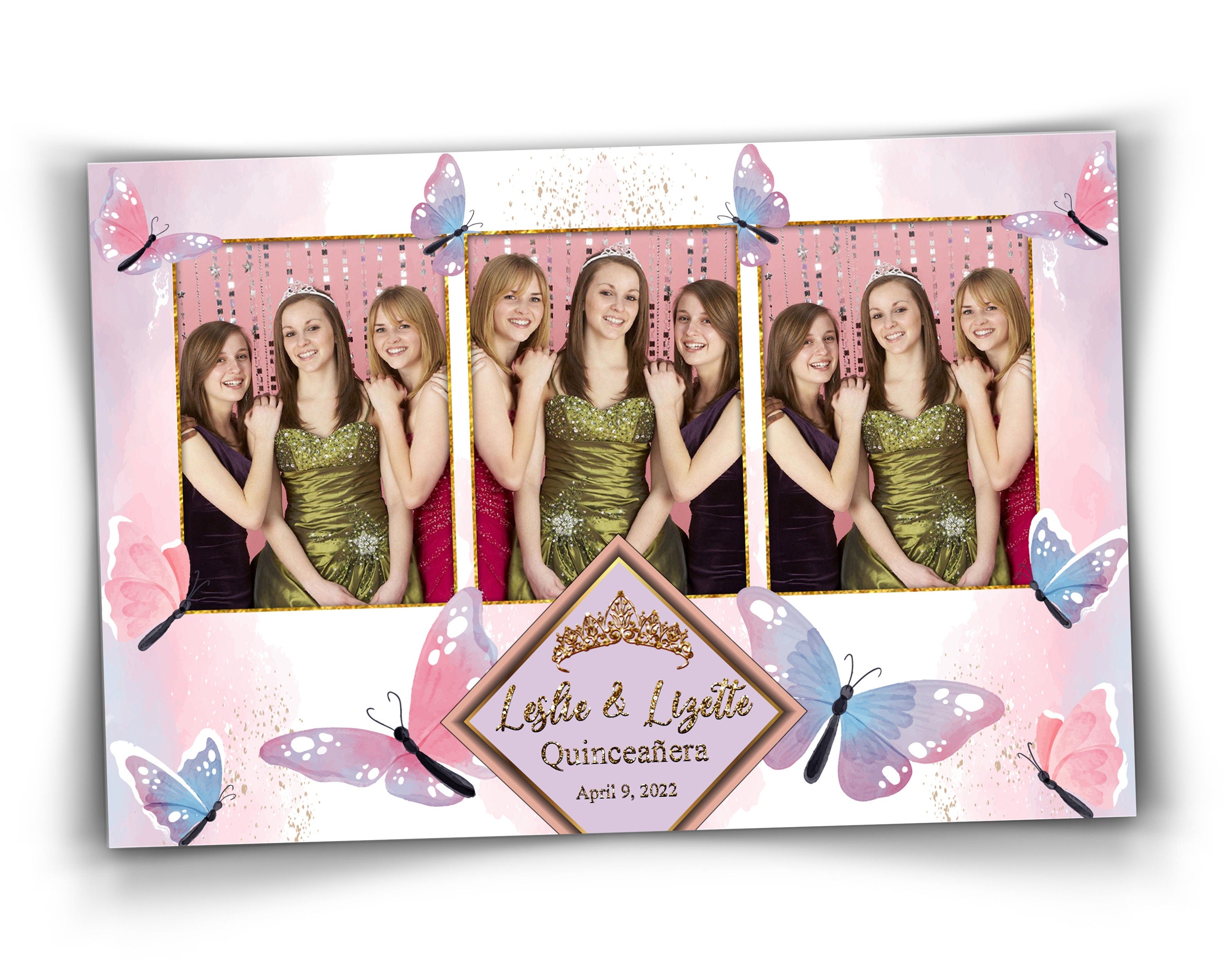 Birthday Blue Butterfly Quinceañera Photobooth template 4x6 Mirror Booth sweet sixteen 16 birthday purple pink photo booth template