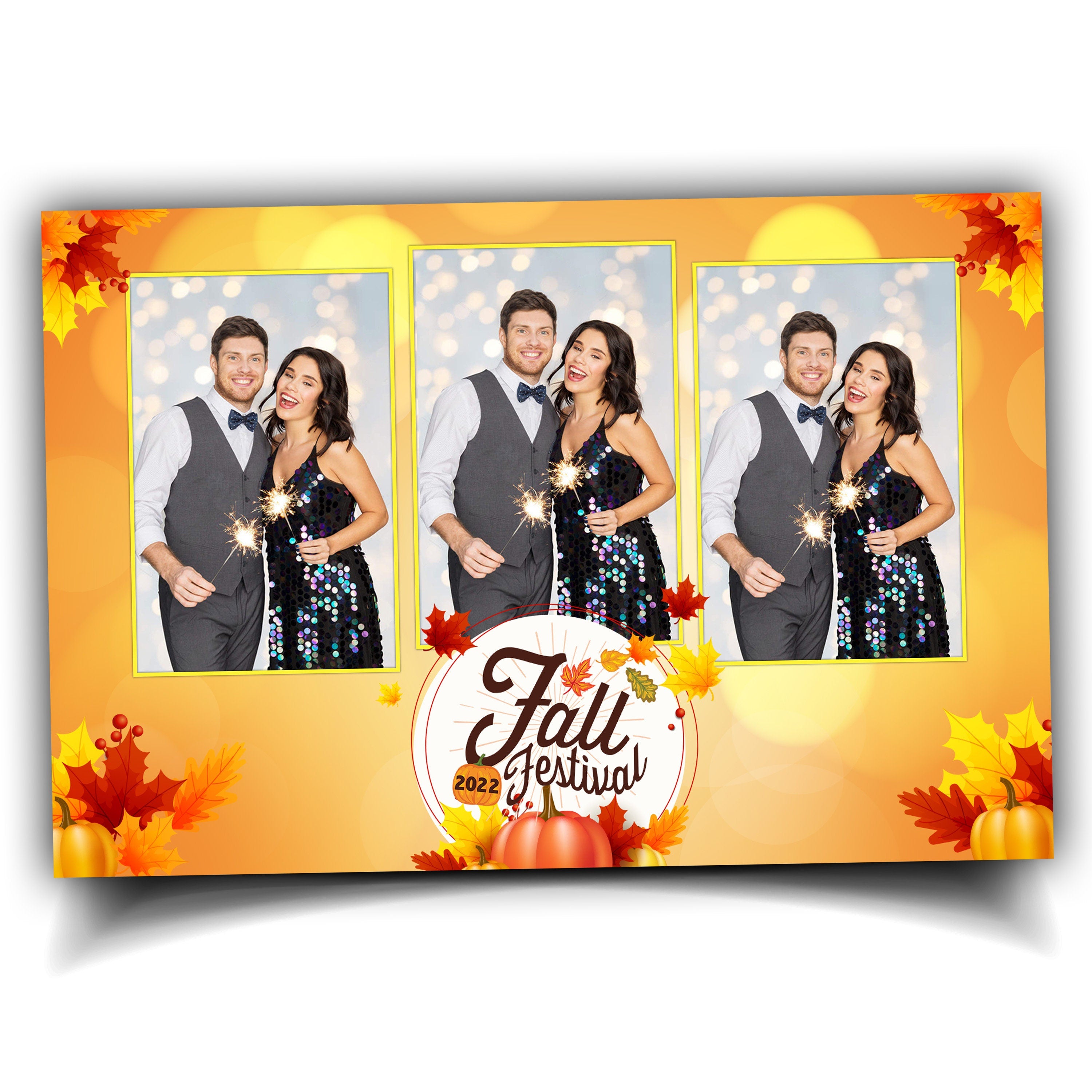Fall Festival photobooth template 4x6 Thanksgiving orange pumpkin theme Portrait 3 photo magic mirror booth layout PSD PNG Font F8