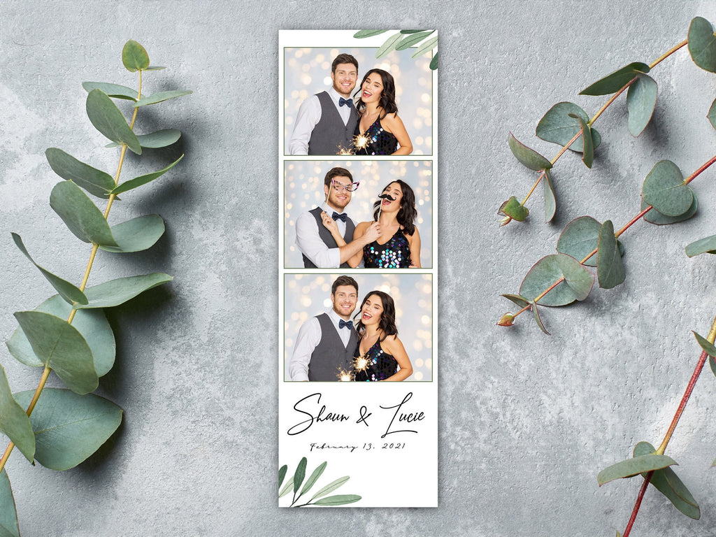 Wedding Anniversary Photo booth template Bridal Shower Floral Photobooth Template 2x6 strip green leaves greenery olive leaf design TB446