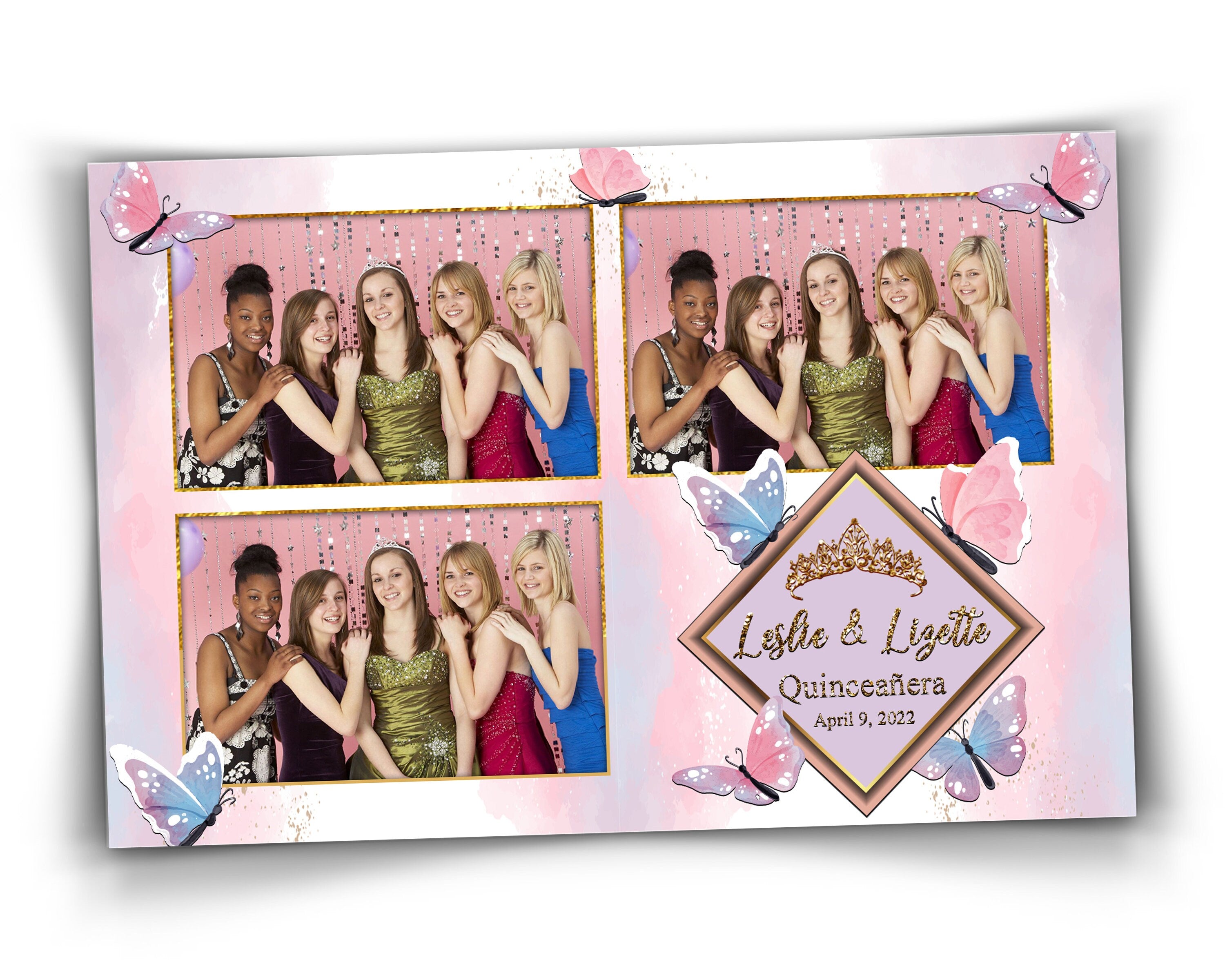 Birthday Blue Butterfly Quinceañera Photobooth template 4x6 sweet sixteen 16 birthday purple pink photo booth template