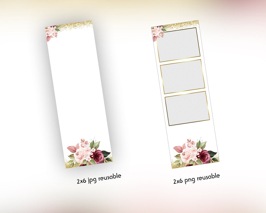Wedding Bridal Shower Sweet 16 Floral Anniversary Photo Booth Template 2x6 Photobooth Template with XBDR Booth File and Font