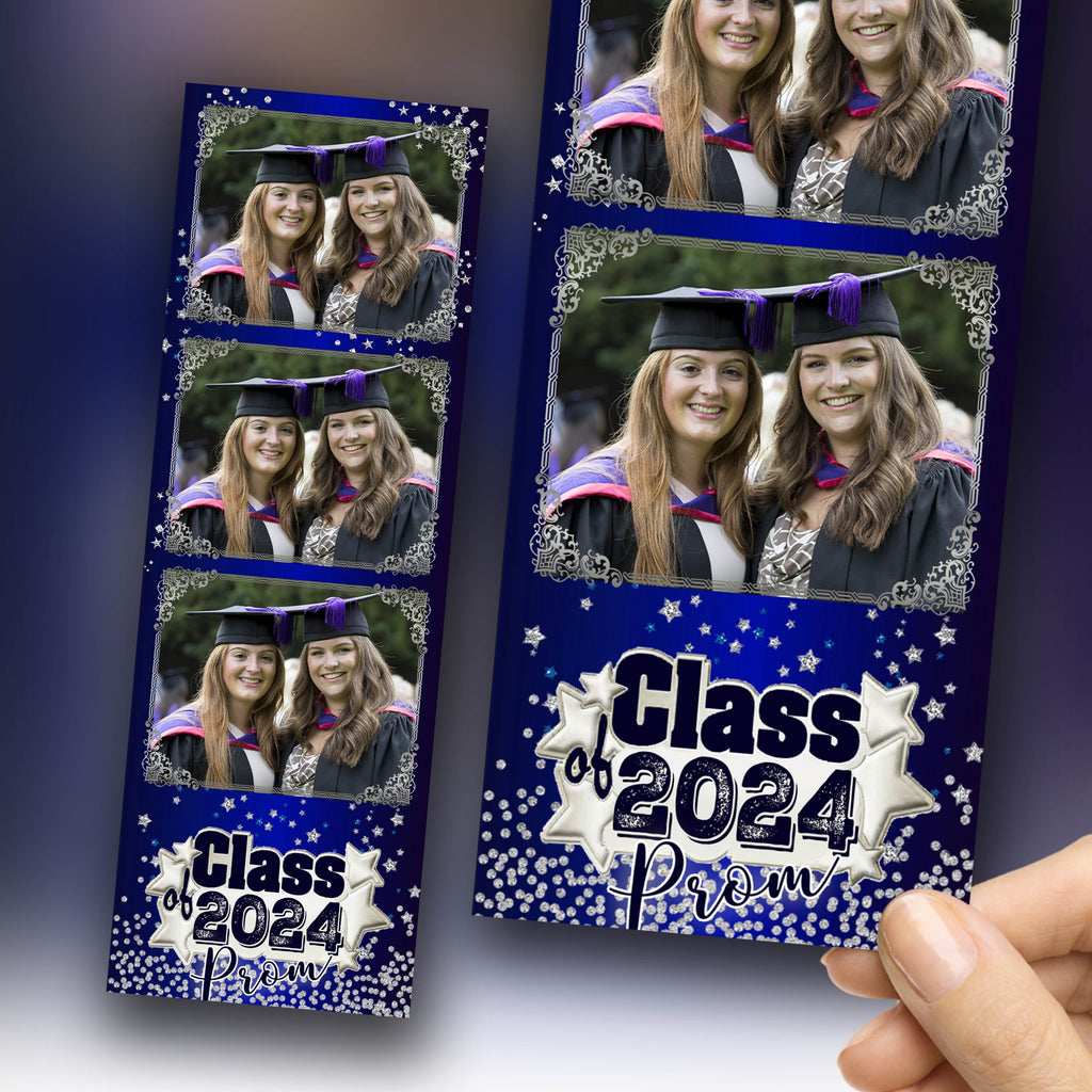 Blue & Silver Graduation Photobooth Template , Class of 2024 Prom Party Editable Grad Photo Booth Template, Prom 2024 photo booth PSD 2x6