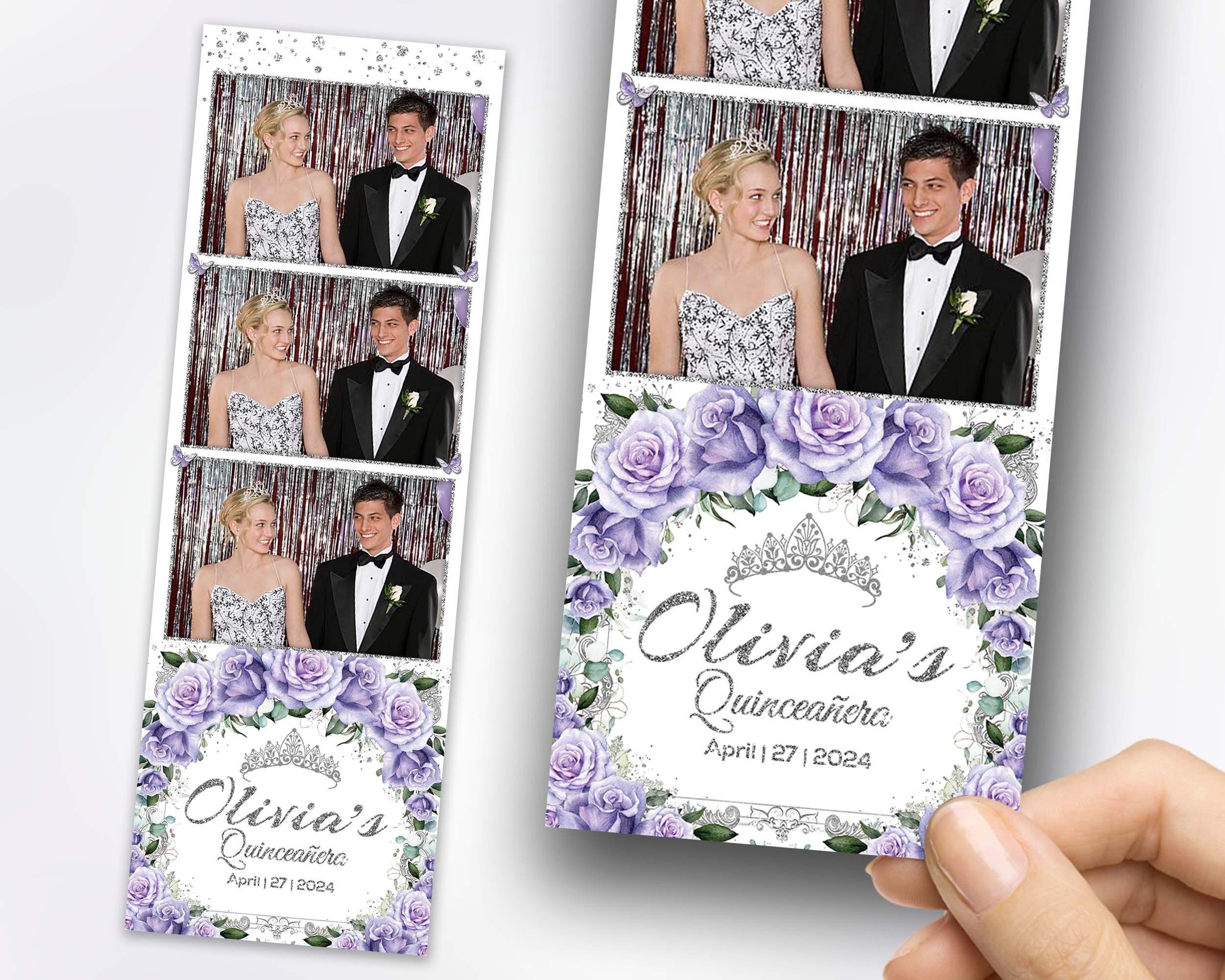 Birthday, Sweet 16, Quince Photobooth Template, Quinceañera Photo Booth, Purple Floral Birthday Photo Booth Template, Purple Flower, 1104
