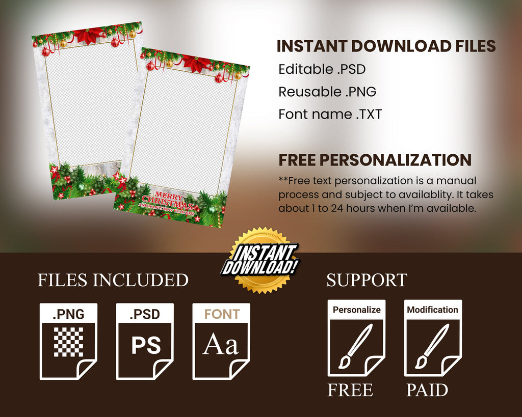 Christmas Photobooth Template Merry Christmas and New Year Strip Winter Wonderland and Holiday Photobooth Poinsettia
