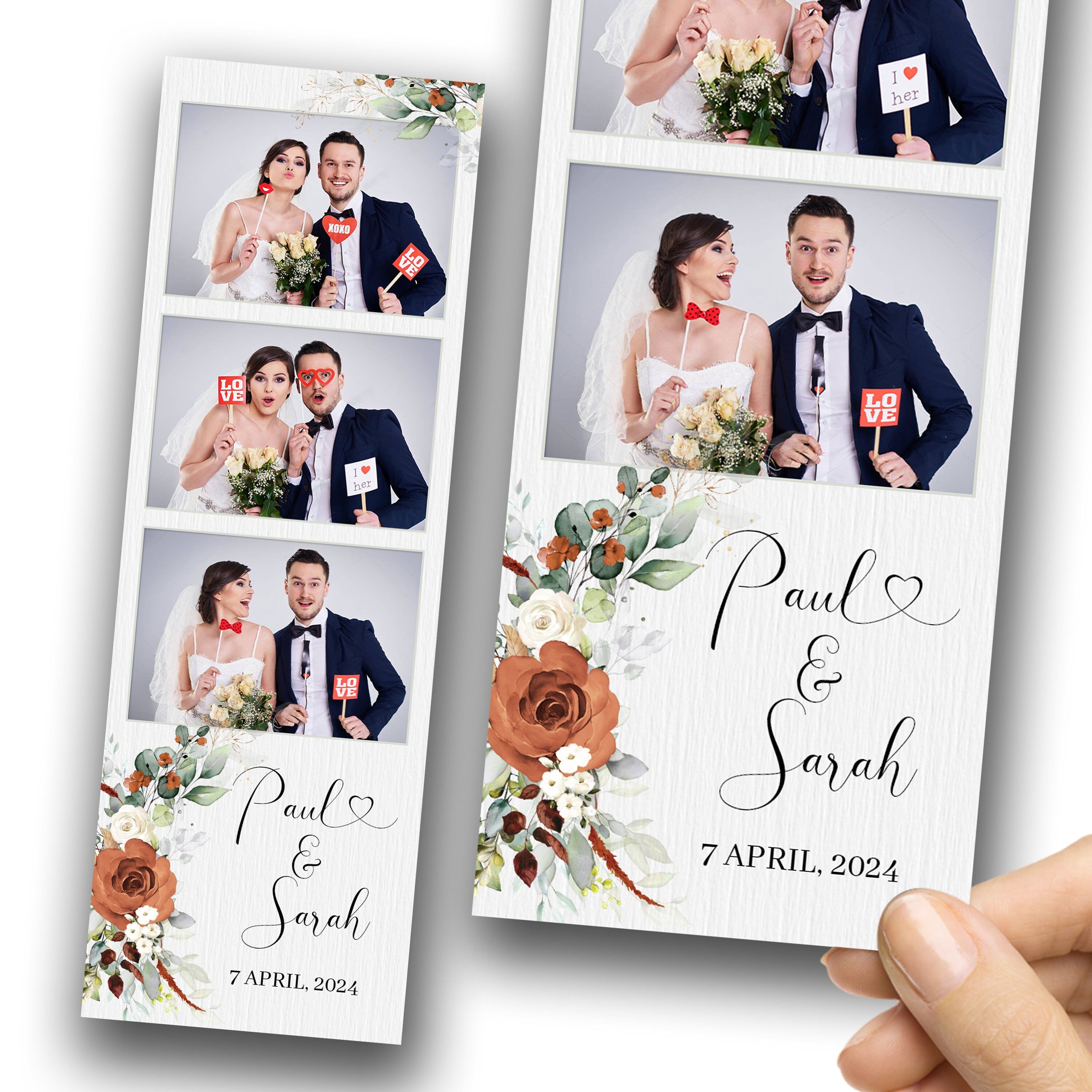 Burnt Orange Wedding Anniversary Photobooth Template 2x6 Greenery Terracotta Floral Photo Booth Flower 1056 SKU: 1056-1