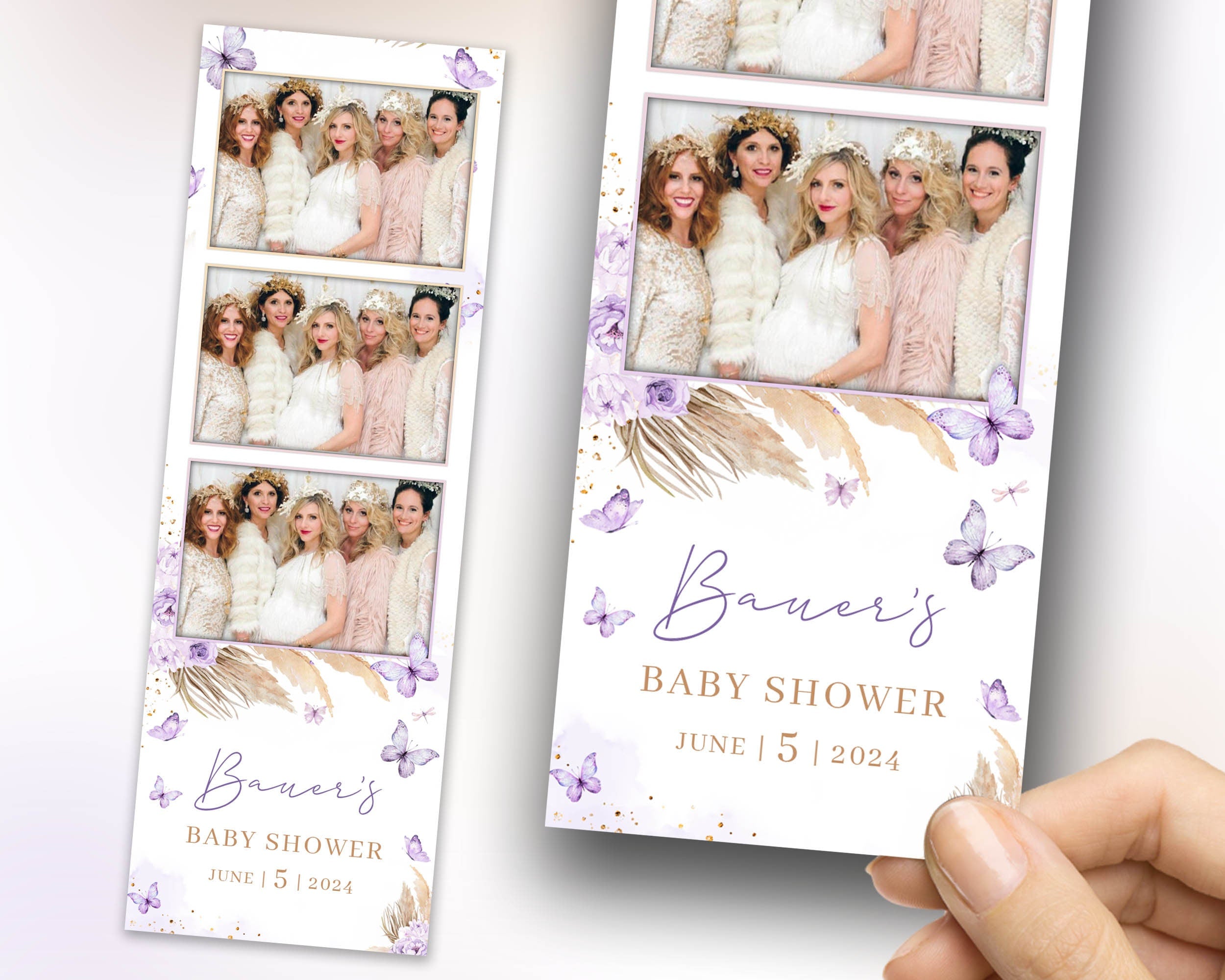Baby Shower Photobooth Template, Baby Shower Photobooth Template, Sweet 16 Butterfly 2x6 Strip, Purple Quinceanera Birthday Photobooth 1098