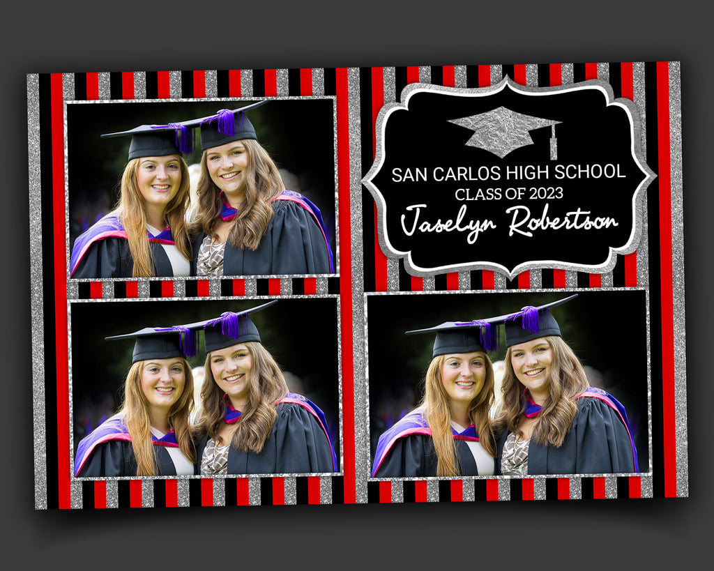 Graduation Celebration Party Photobooth Template Class of 2023 Silver Glitter Black Red Prom photo booth template Grad