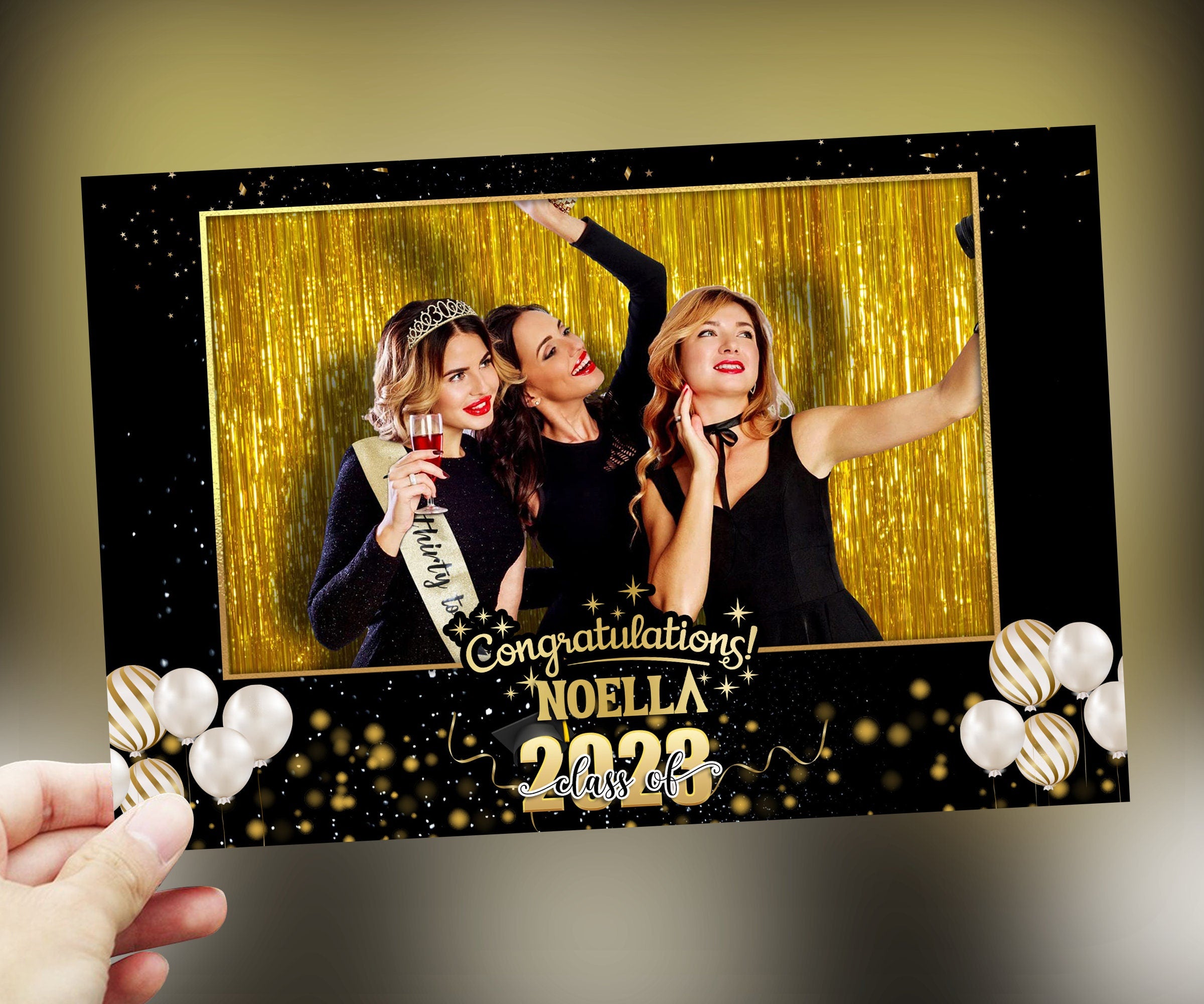 Class of 2023 Black & Gold Graduation Photobooth Template Stylish Elegant 4x6 Landscape Single photo mirror booth template photo booth PSD
