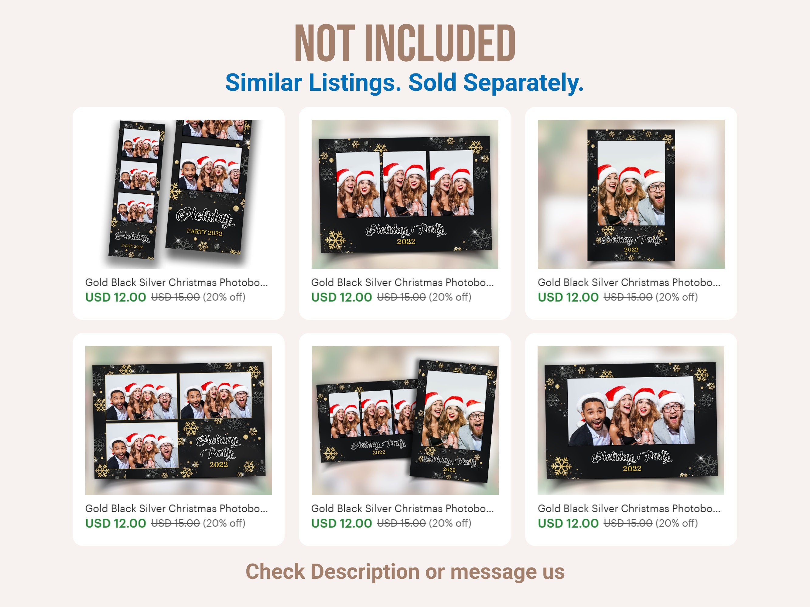Christmas Photobooth Template Merry Christmas and New Year Strip Winter Wonderland and Holiday Photobooth Template Gold Black Silver 2x6