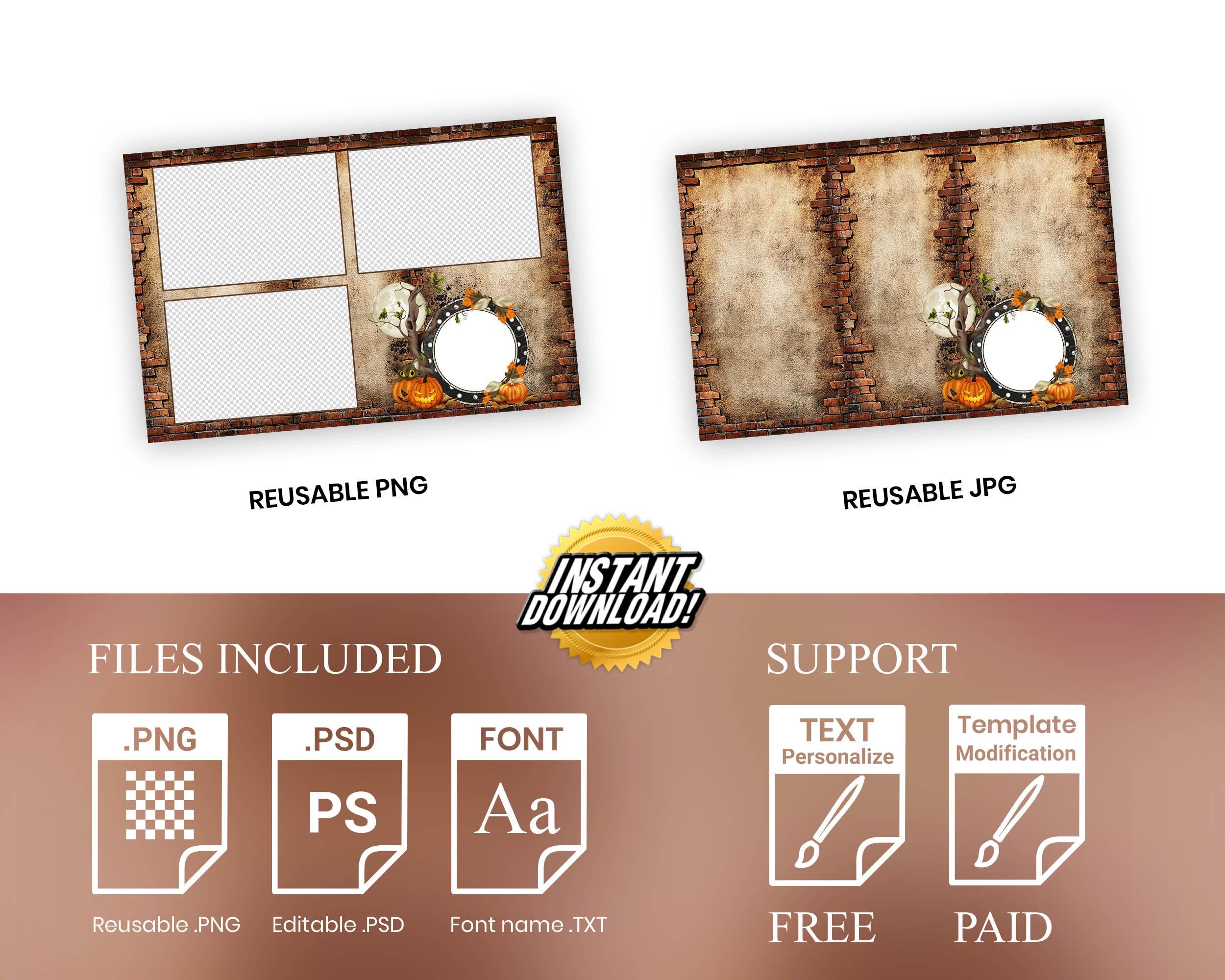Halloween Photo Booth Template 4x6 3 photo Pumpkin Scary Trick or Treat Halloween 2024 Photo Booth Template vintage rustic theme TB55
