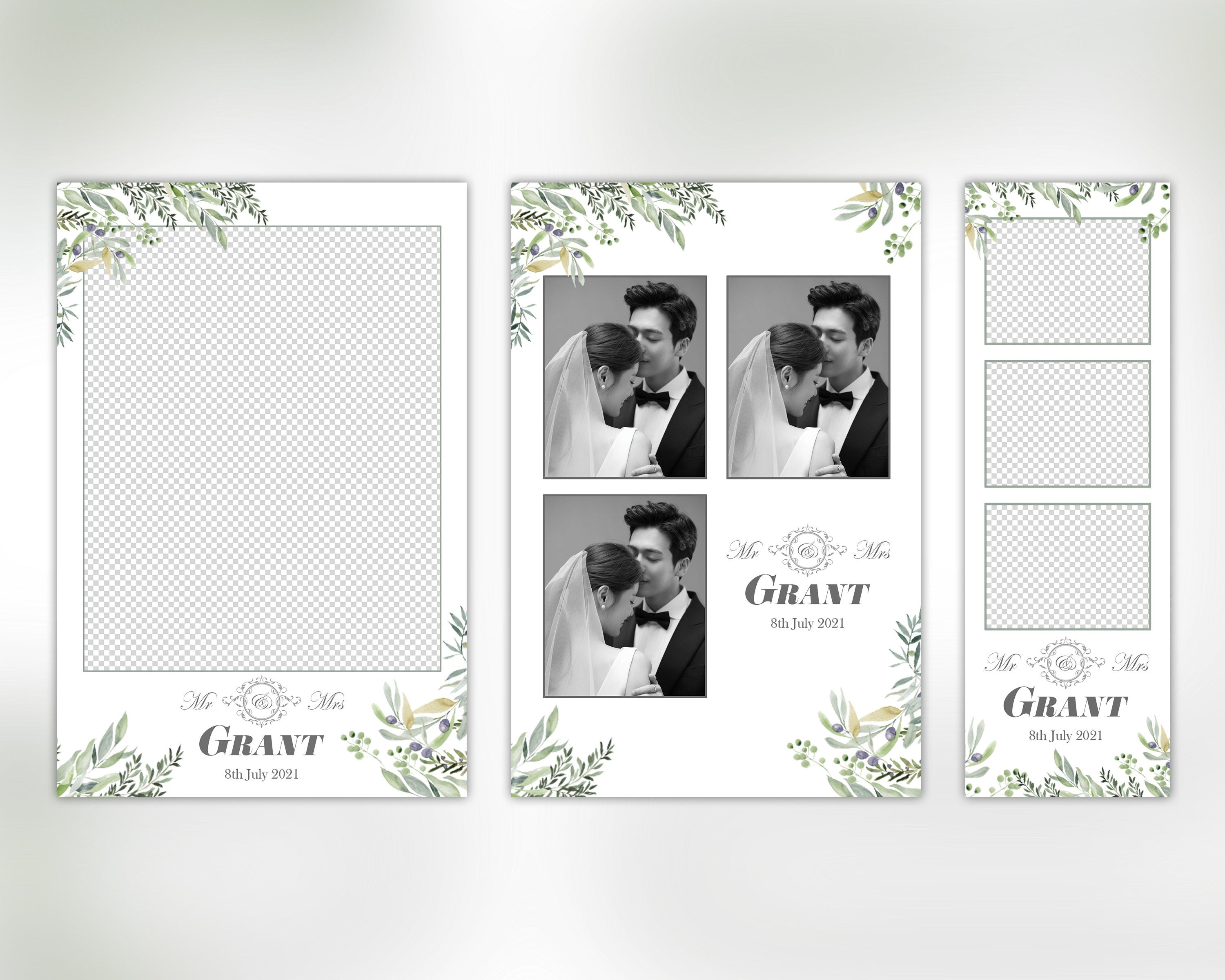 3 Bundle of Photo Booth Template for Wedding Bridal Shower Anniversary 2x6 strip, 4x6 single photo & 3 photos overlay, Photobooth Template