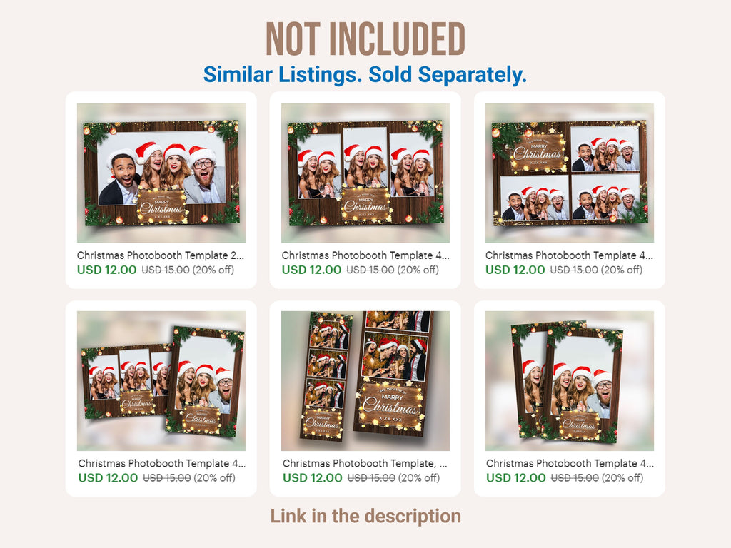 Christmas Photobooth Template for Mirror Booth Set 2024 Happy Holidays New Year Wooden Greenery with Lights Xmas Photo booth Template CM4