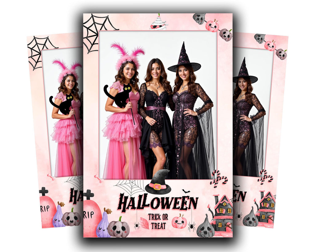 Pink Halloween Party Photobooth template 4x6 Portrait Single photo pink and black Trick or Treat photo booth template scary elements HP1