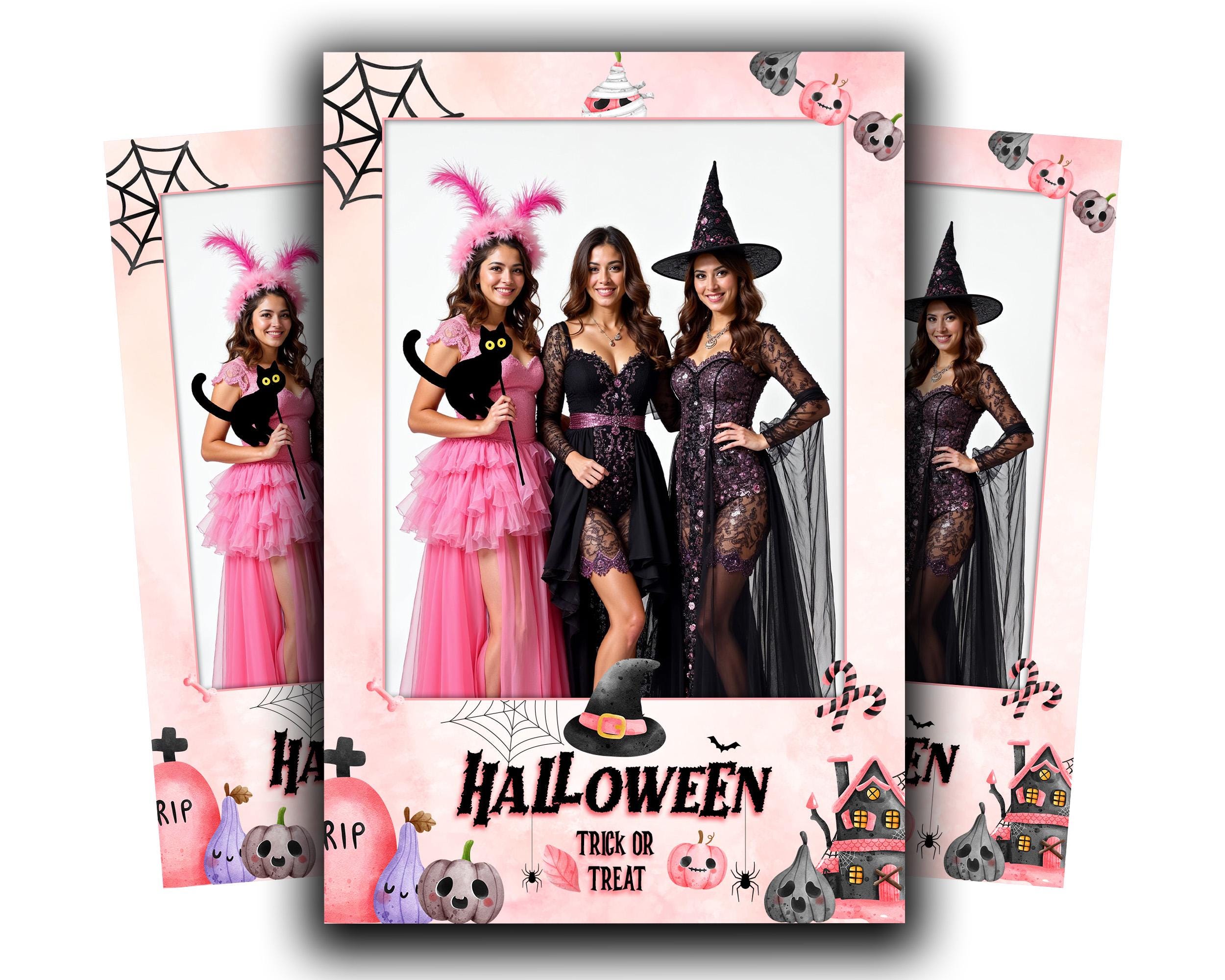 Pink Halloween Party Photobooth template 4x6 Portrait Single photo pink and black Trick or Treat photo booth template scary elements HP1