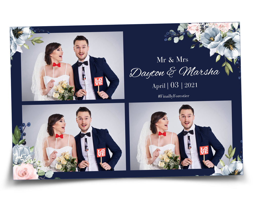 Blue Floral Photo Booth Template for Wedding, Bridal Shower, Anniversary, Birthday, Sweet 16 party