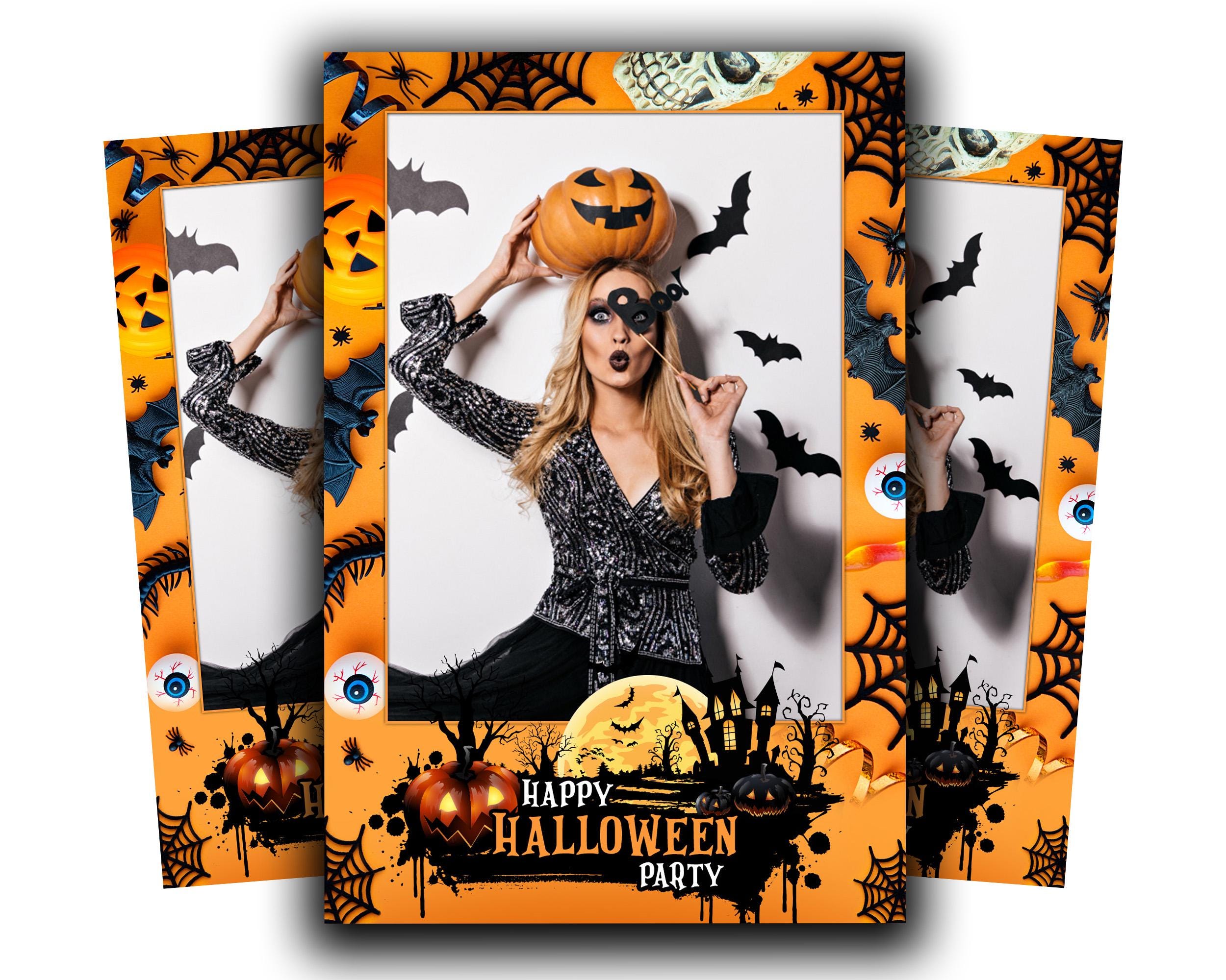 Halloween Photobooth Template 4x6 Portrait Single Photo Trick or Treat Party 2024 Orange Yellow Black Pumpkin Photo Booth Template B29