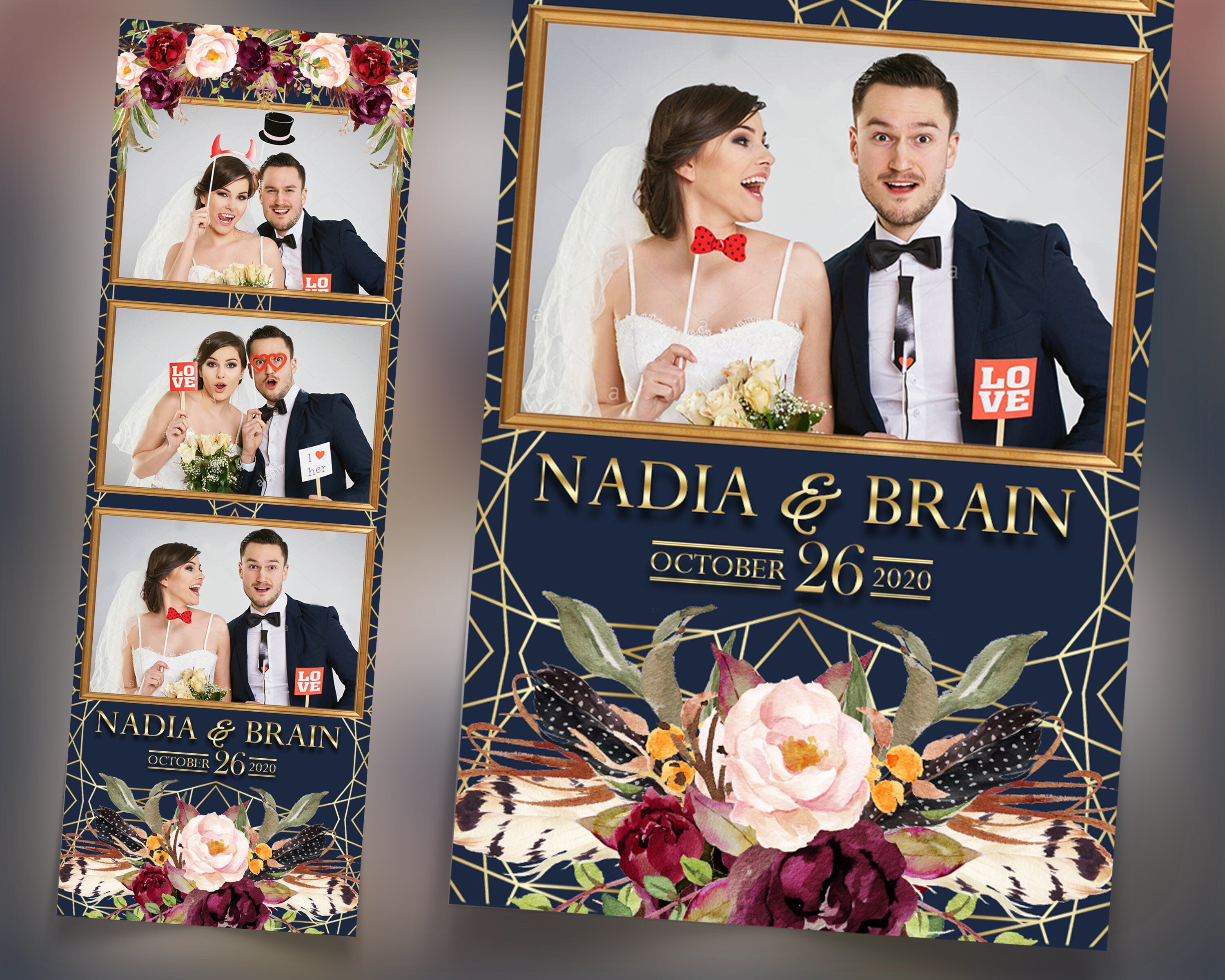 Wedding Bridal Shower Sweet 16 Floral Anniversary Photo Booth Template 2x6 Photobooth Template
