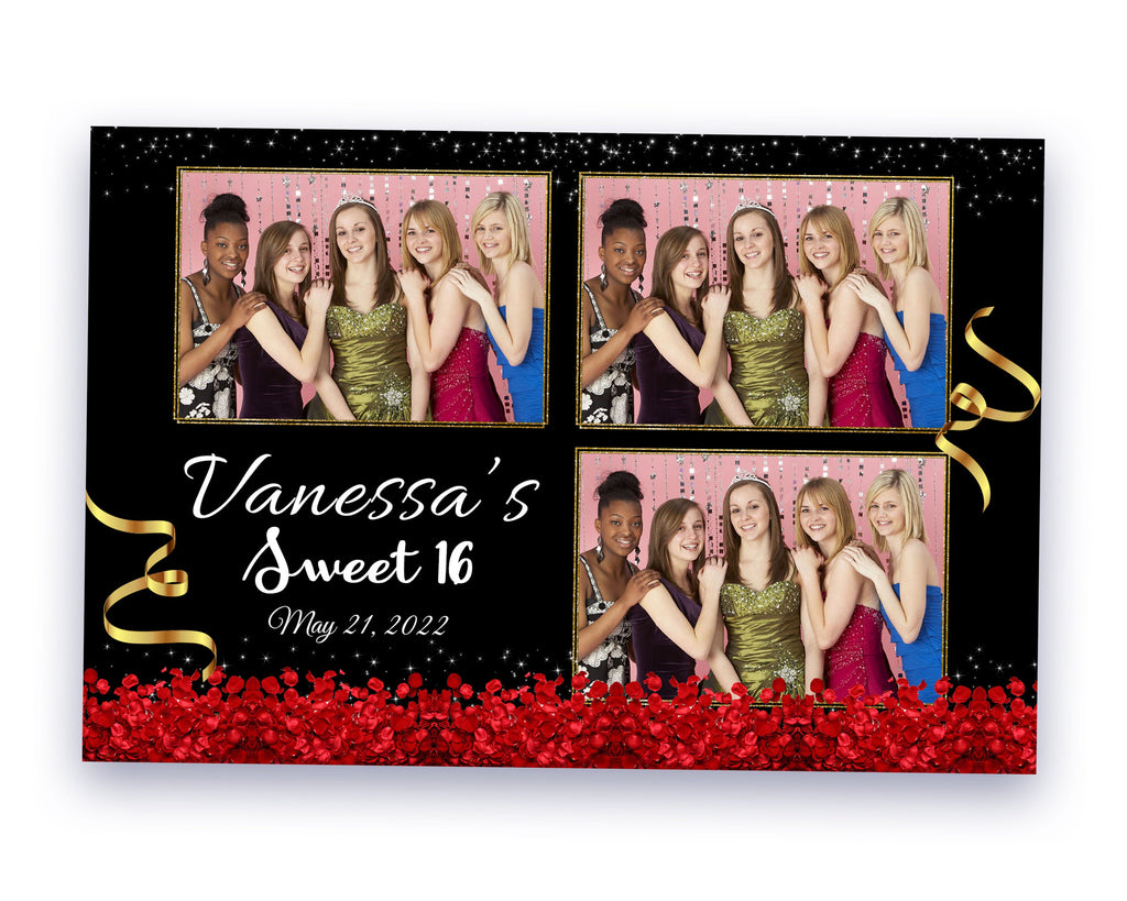 Rose Petals Photo Booth Template, Red Rose Photobooth Template, Sweet 16, Quince, Birthday, XV, Wedding, Anniversary, Quinceañera
