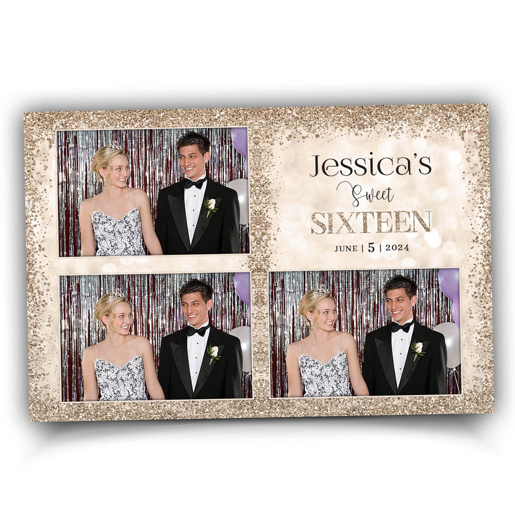 Birthday Photobooth Template,  Sweet 16, Quinceanera Photo Booth, Quinceañera, Golden Bday Party, Mis Quince, XV, 1099